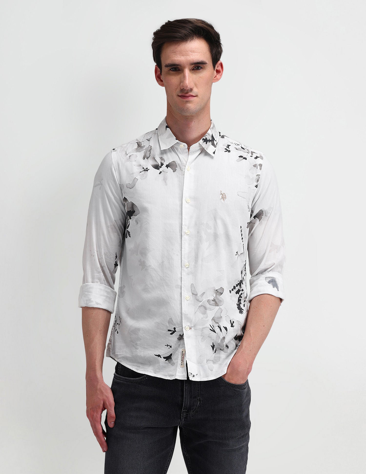 Slim Fit Abstract Shirt Grey - U.S. POLO ASSN. | Large