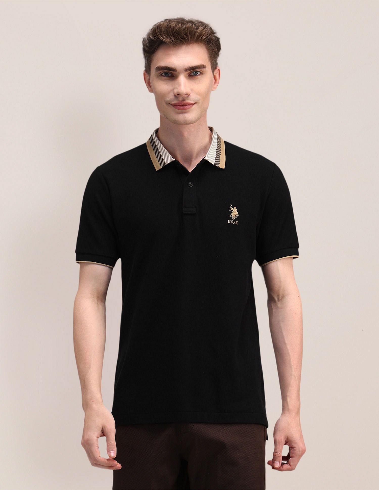Slim Fit Cotton Polo Shirt Black - U.S. Polo Assn. India | Large