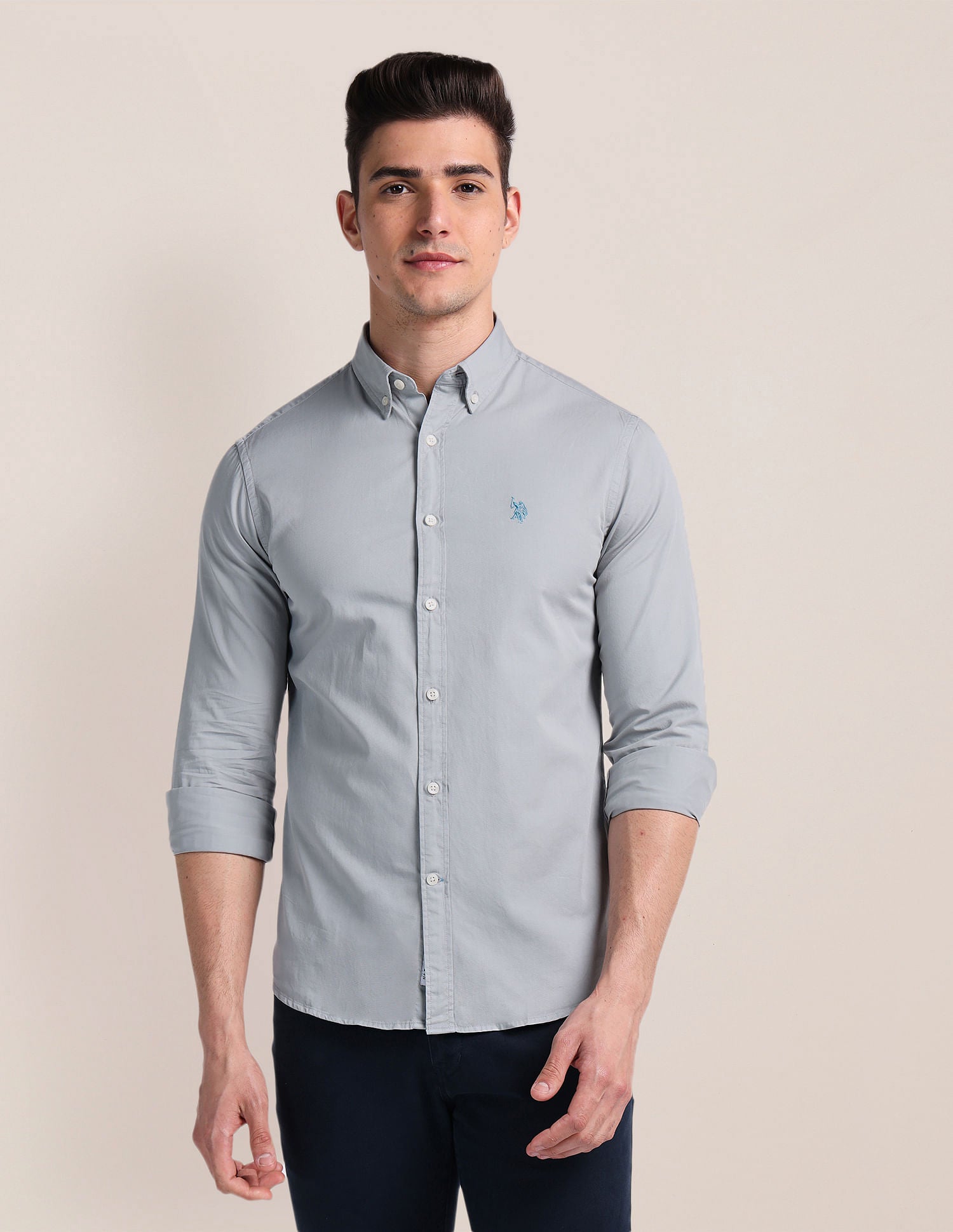 Premium Cotton Twill Shirt Grey - U.S. Polo Assn. India | Large