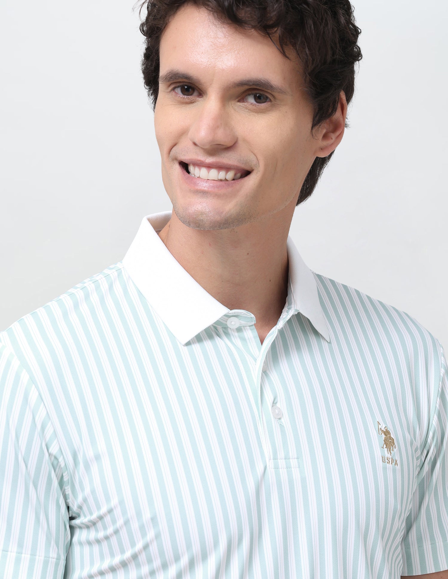 Vertical Striped Slim Fit Polo Shirt Light Green - U.S. Polo Assn. India | Large