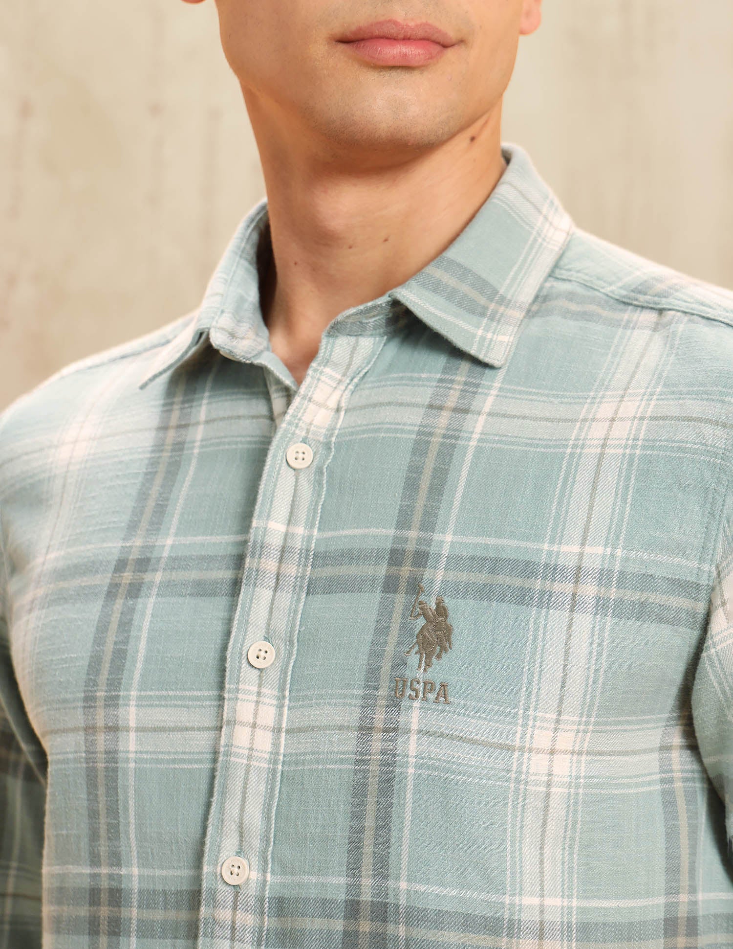 Legend Of Horseshoe Tartan Checked Shirt Light Green - U.S. POLO ASSN. | Large