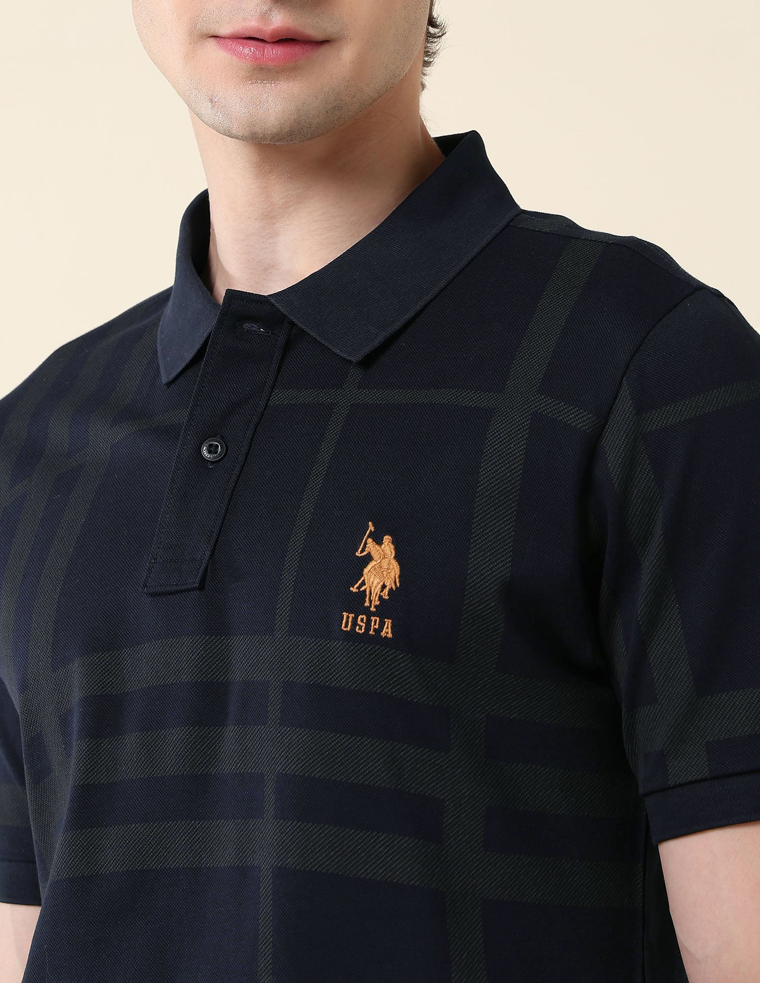 Checked Pure Cotton Varsity Polo Shirt Navy - U.S. Polo Assn. India | Large