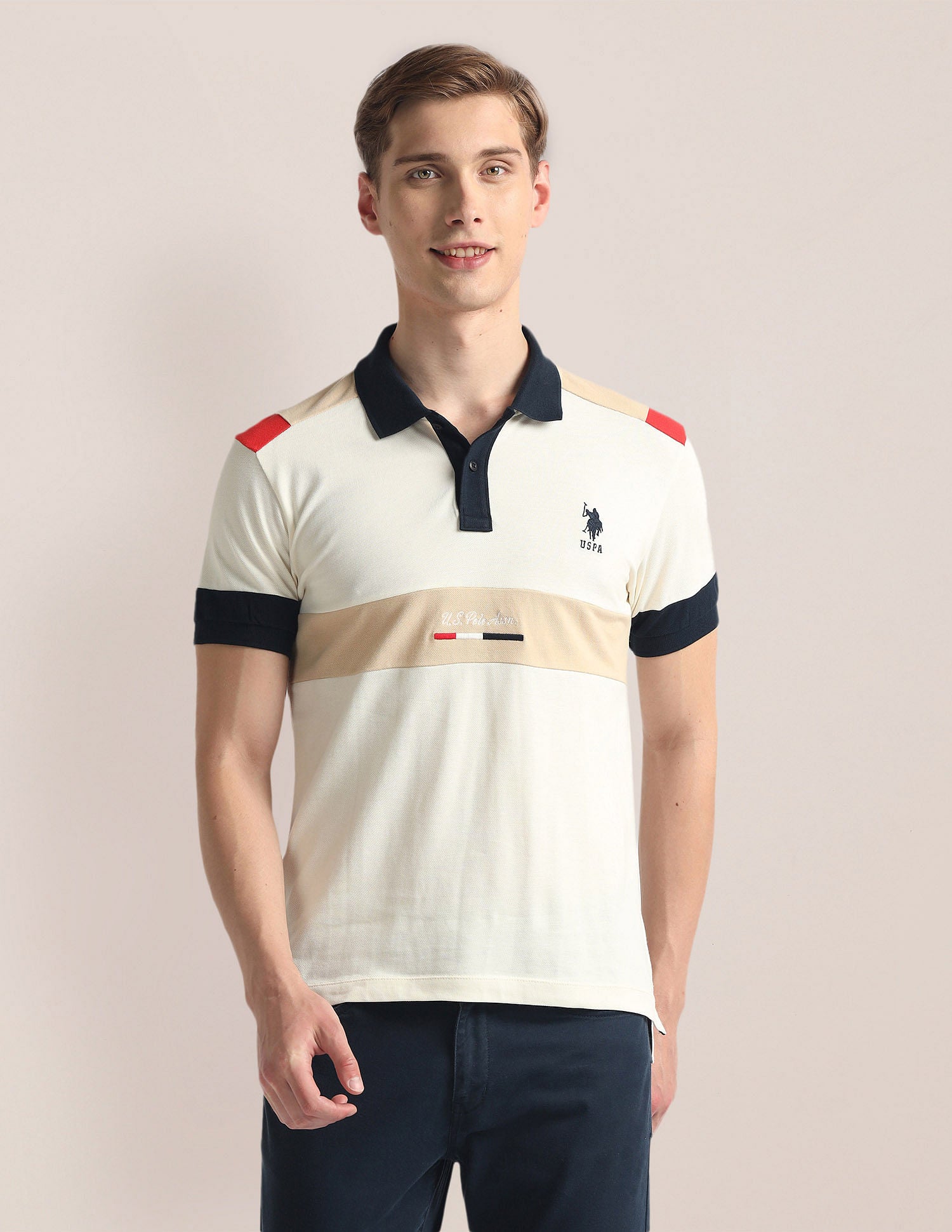 Colour Block Pique Polo Shirt Beige - U.S. Polo Assn. India | Large