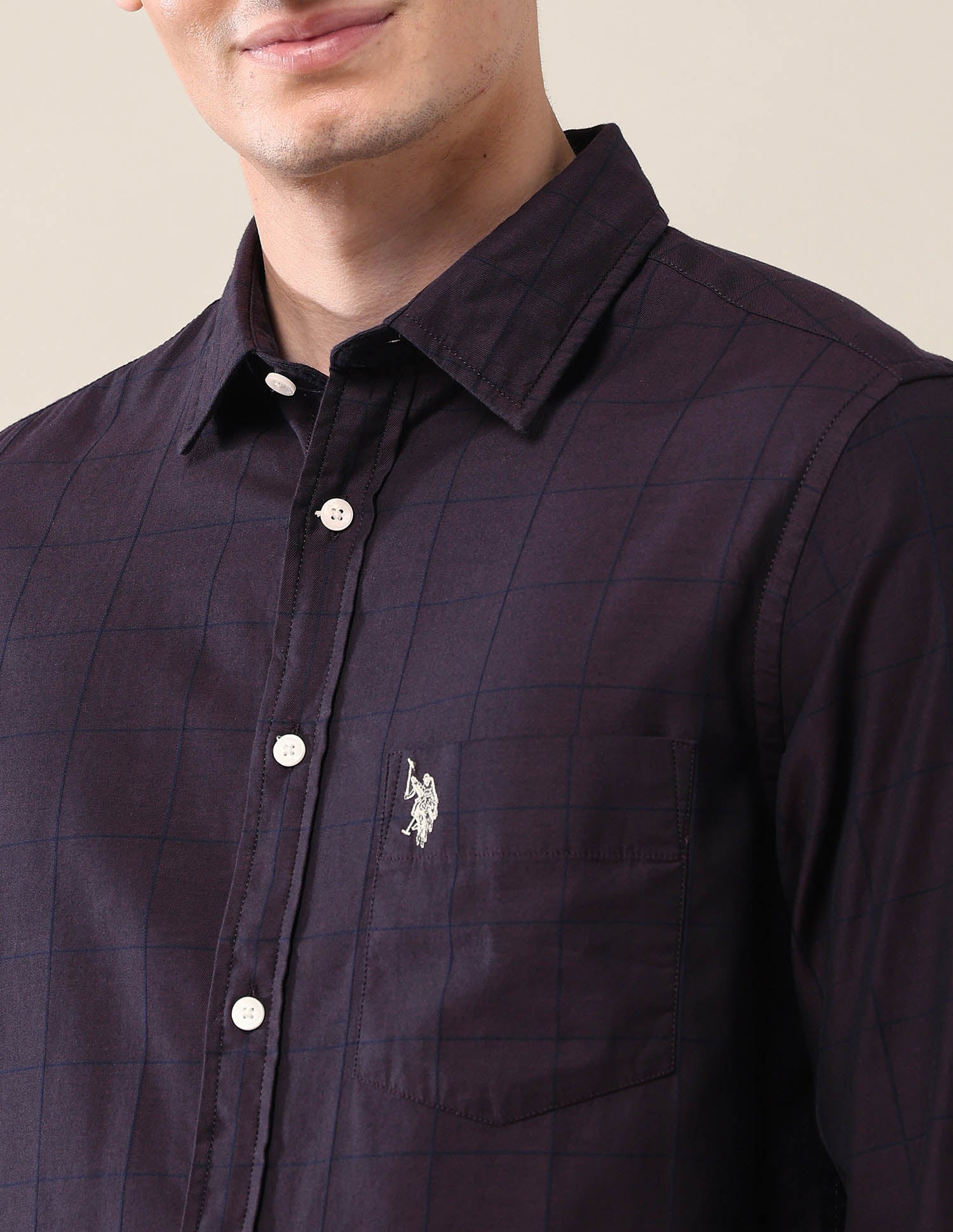 Windowpane Checked Tailored Fit Shirt Purple - U.S. POLO ASSN. | Large