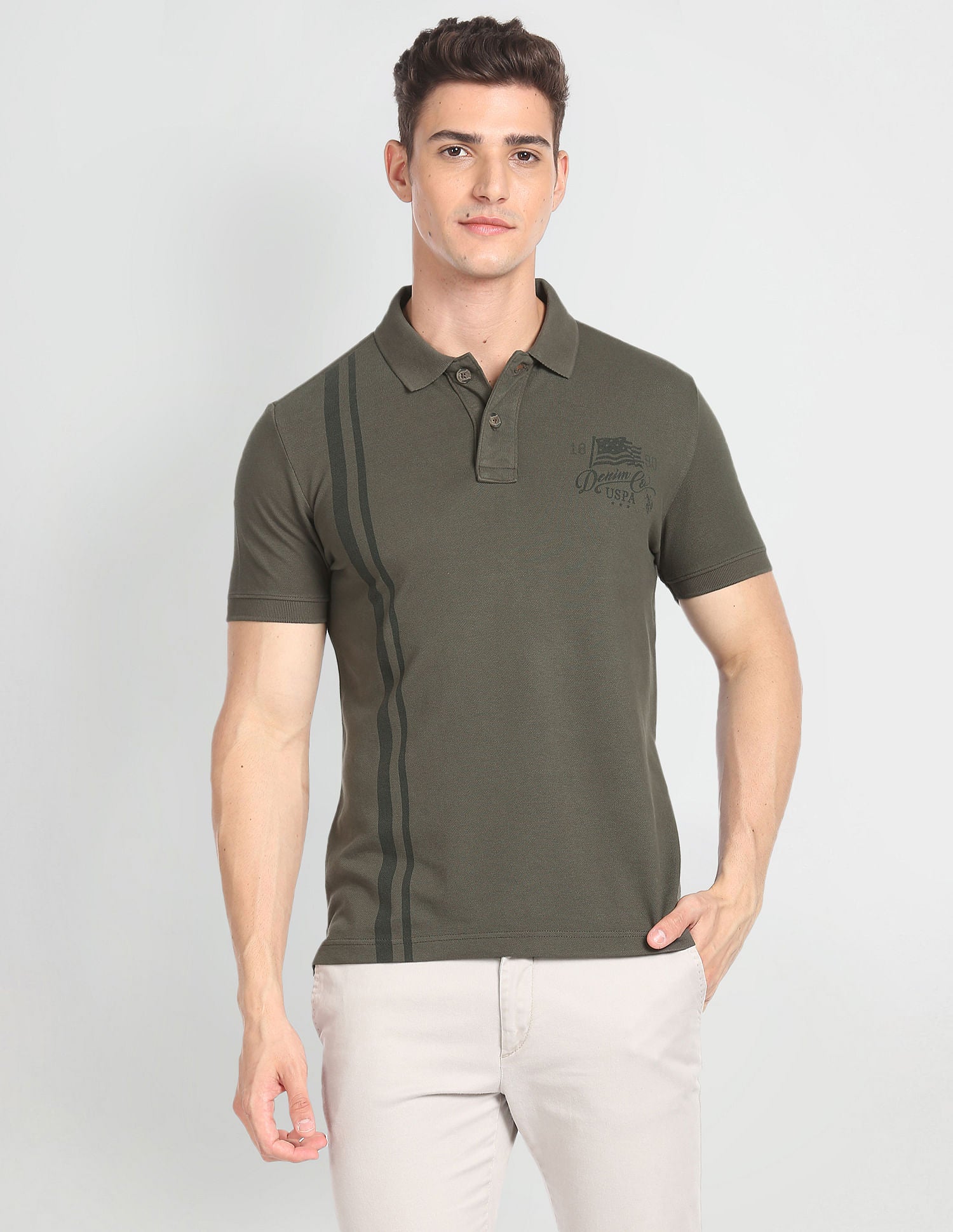 Vertical Stripe Cotton Polo Shirt