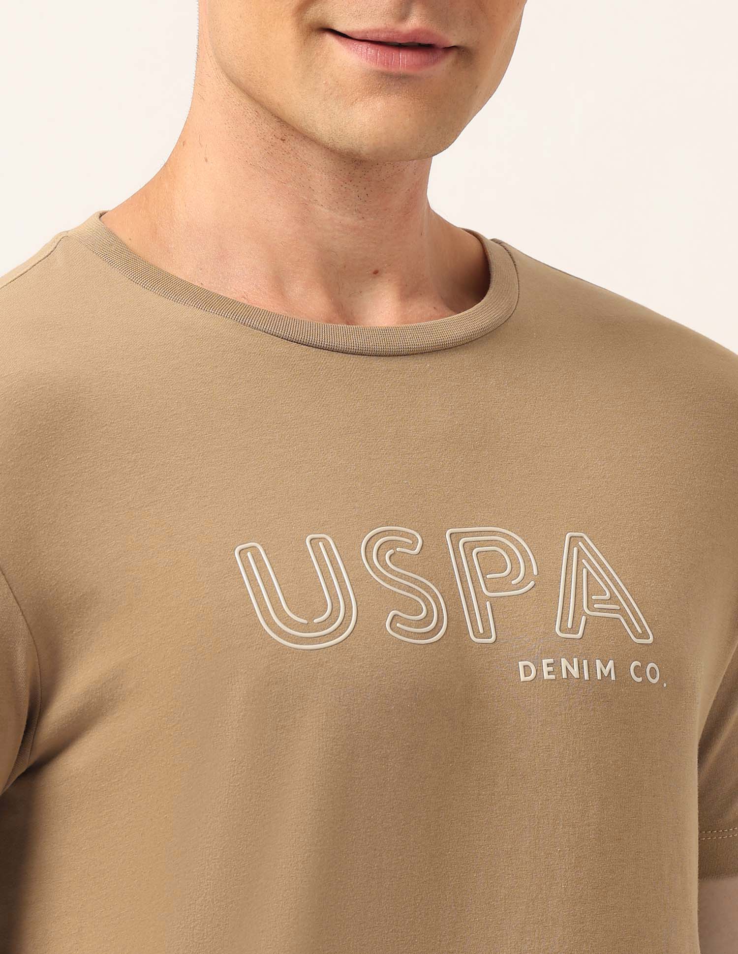 Brand Printed Muscle Fit T-Shirt Medium Khaki - U.S. Polo Assn. India | Large