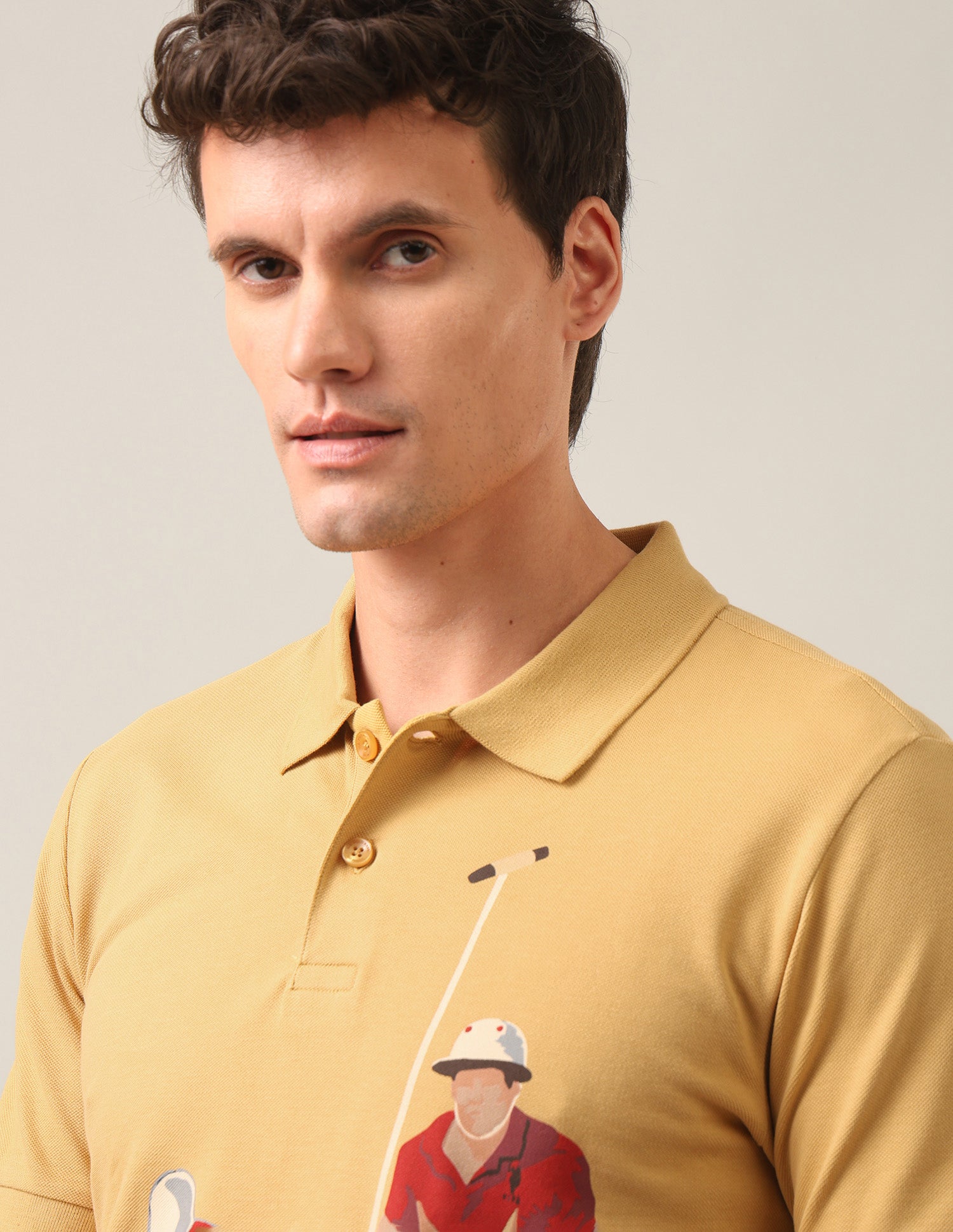 Graphic Brand Printed Slim Fit Polo Shirt Mustard - U.S. Polo Assn. India | Large