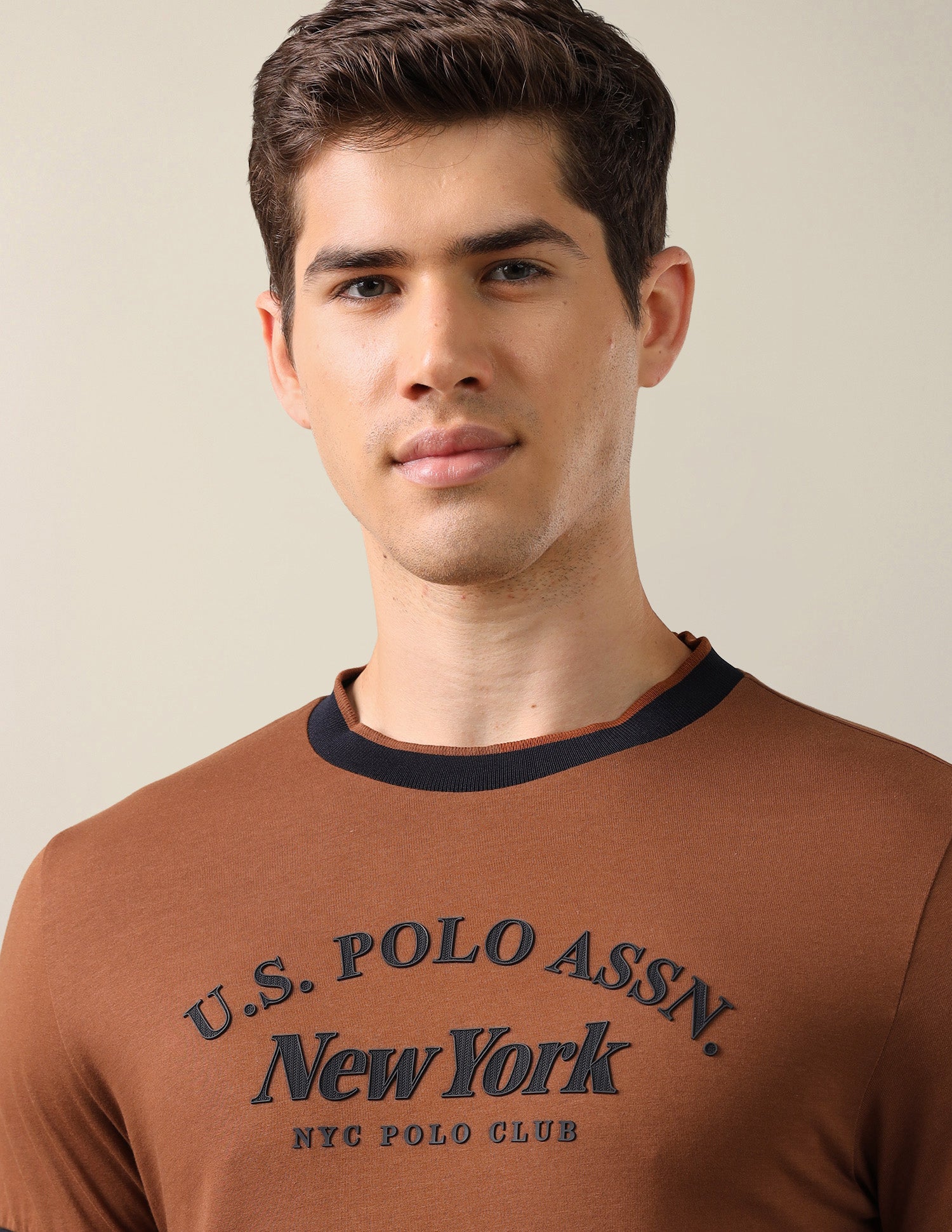 Brand Embossed Slim Fit T-Shirt Brown - U.S. Polo Assn. India | Large