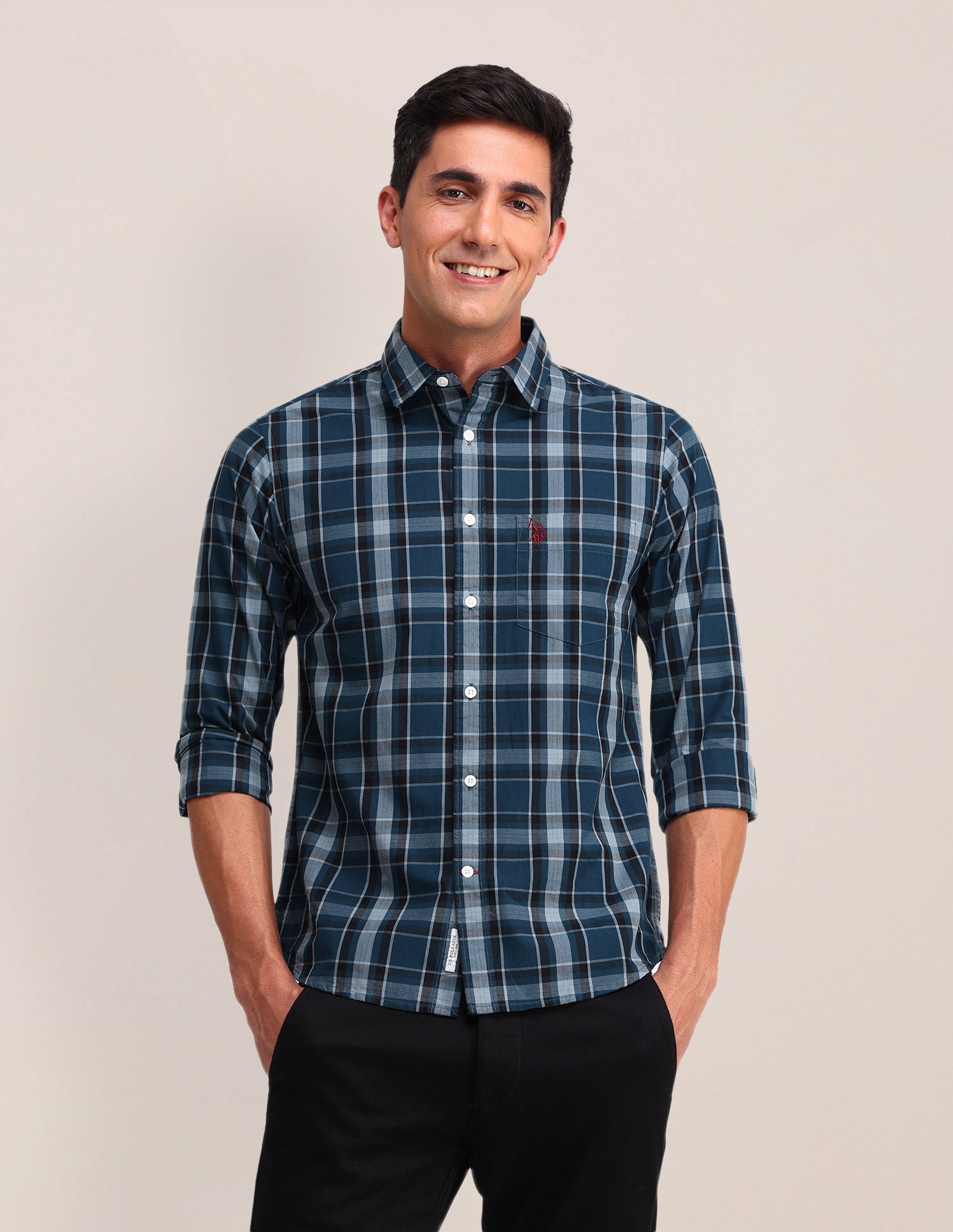 Plaid Checked Poplin Shirt Dark Blue - U.S. Polo Assn. India | Large