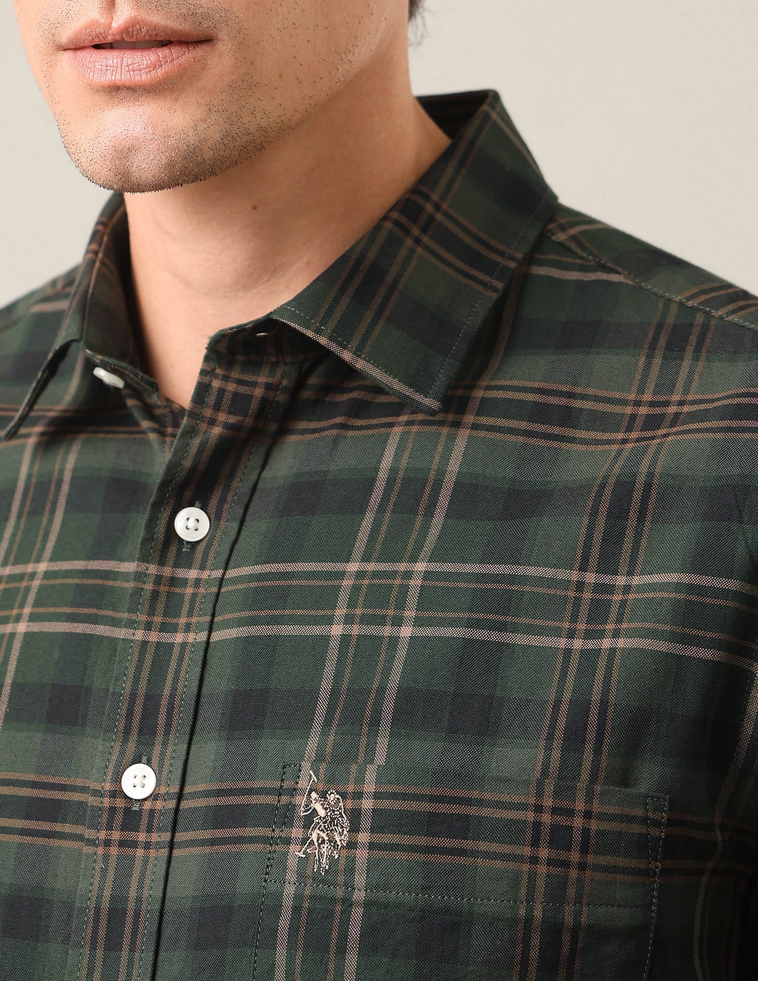 Tartan Checked Tailored Fit Shirt Green - U.S. Polo Assn. India | Large