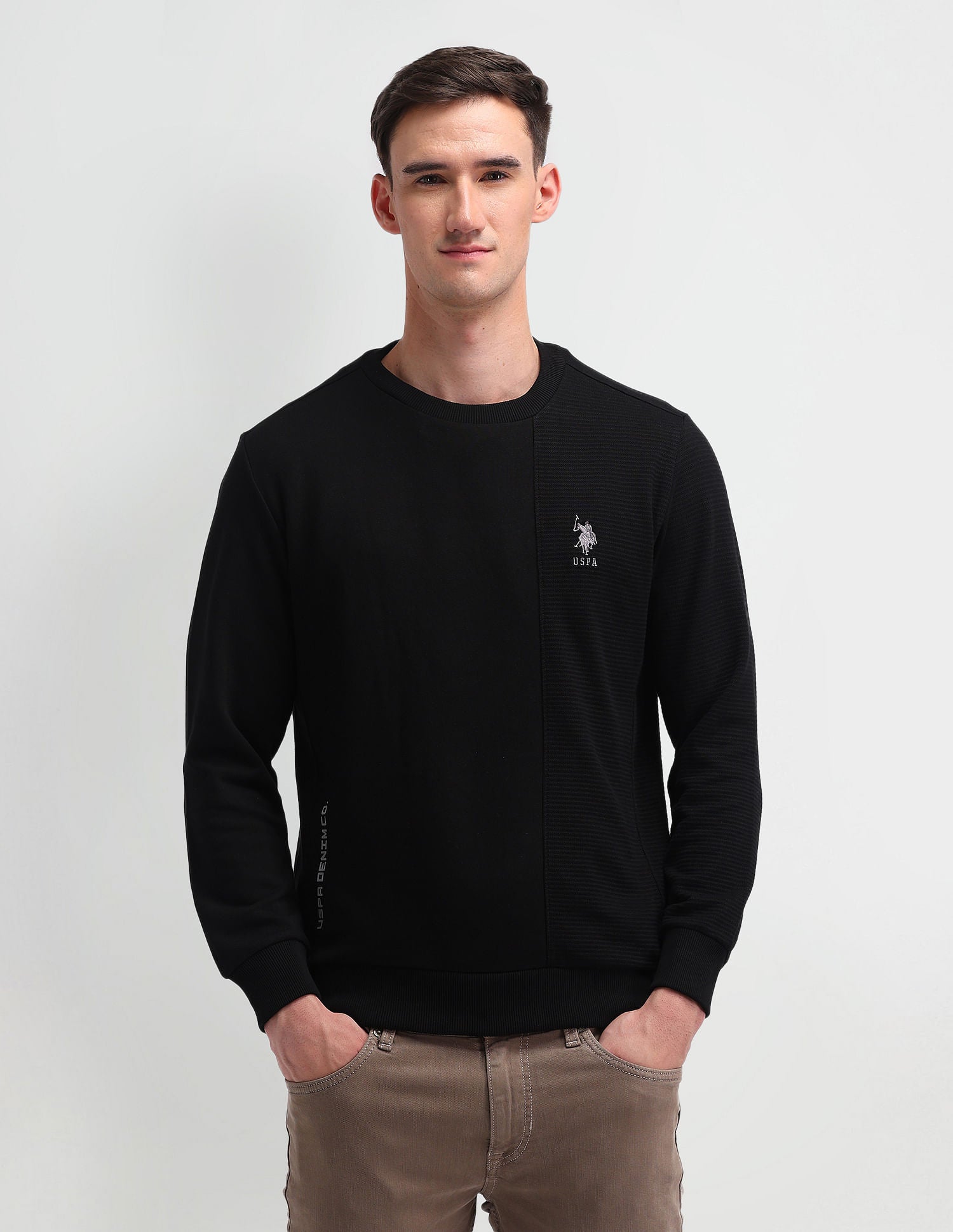Solid Regular Fit Sweatshirt Black - U.S. Polo Assn. India | Large