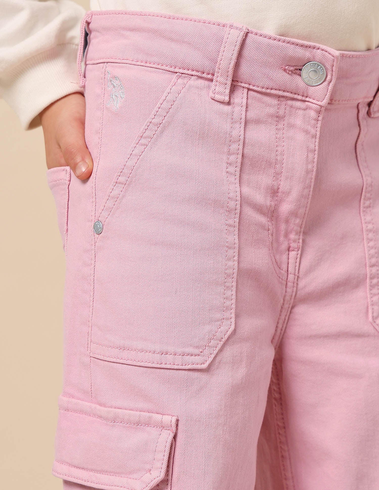 Girls Mid Rise Wide Leg Jeans Light Purple - U.S. POLO ASSN. | Large