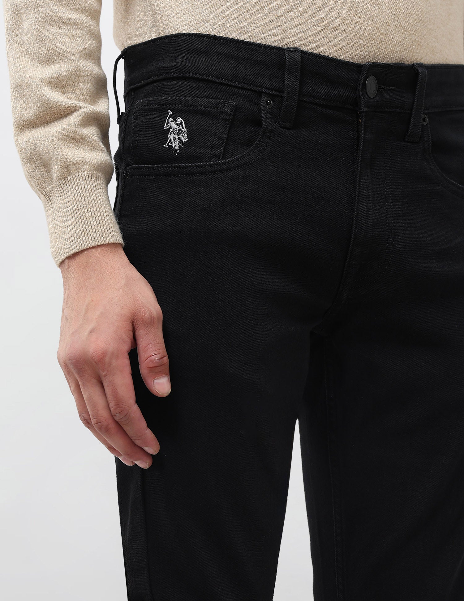 Regallo Skinny Fit Mid Rise Jeans Black - U.S. Polo Assn. India | Large