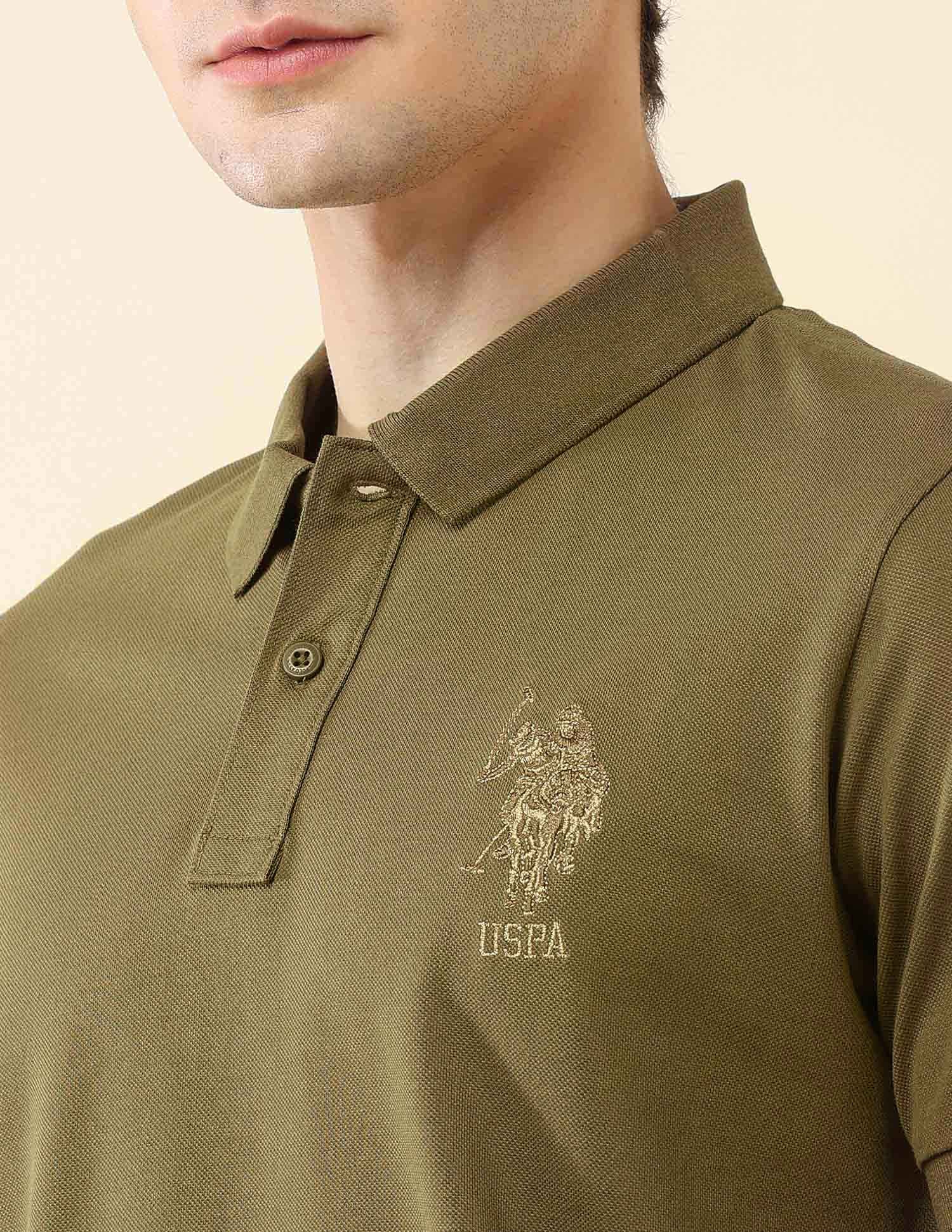 Solid Pure Cotton Gold Cup Polo Shirt Olive - U.S. Polo Assn. India | Large