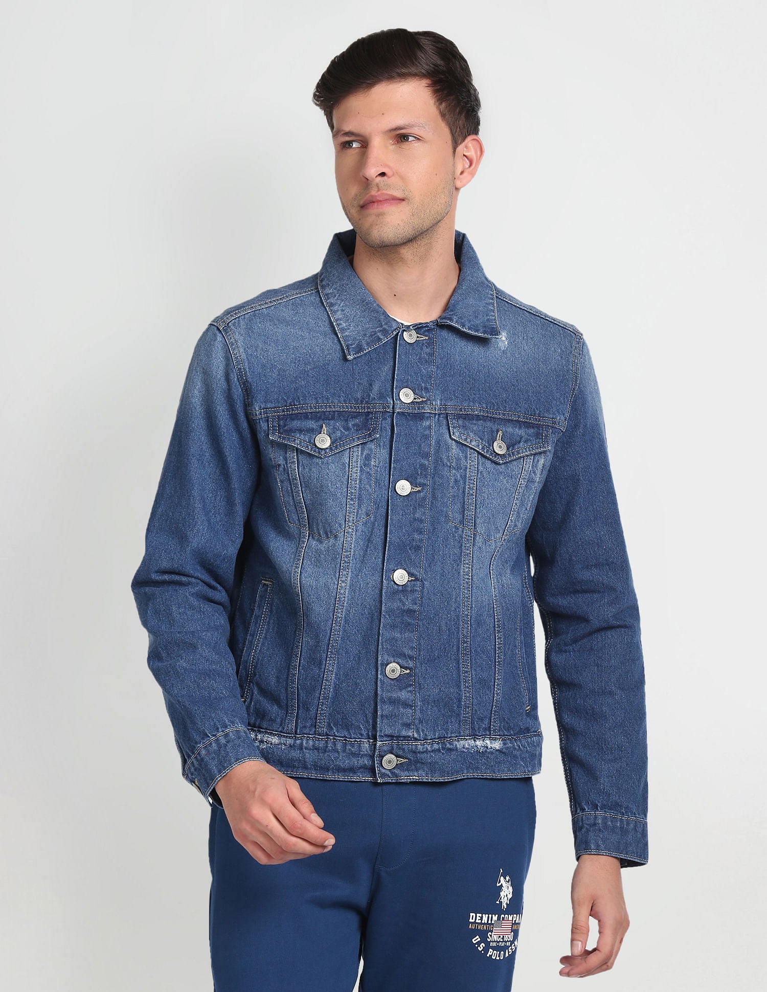 Spread Collar Denim Jacket Blue - U.S. POLO ASSN. | Large