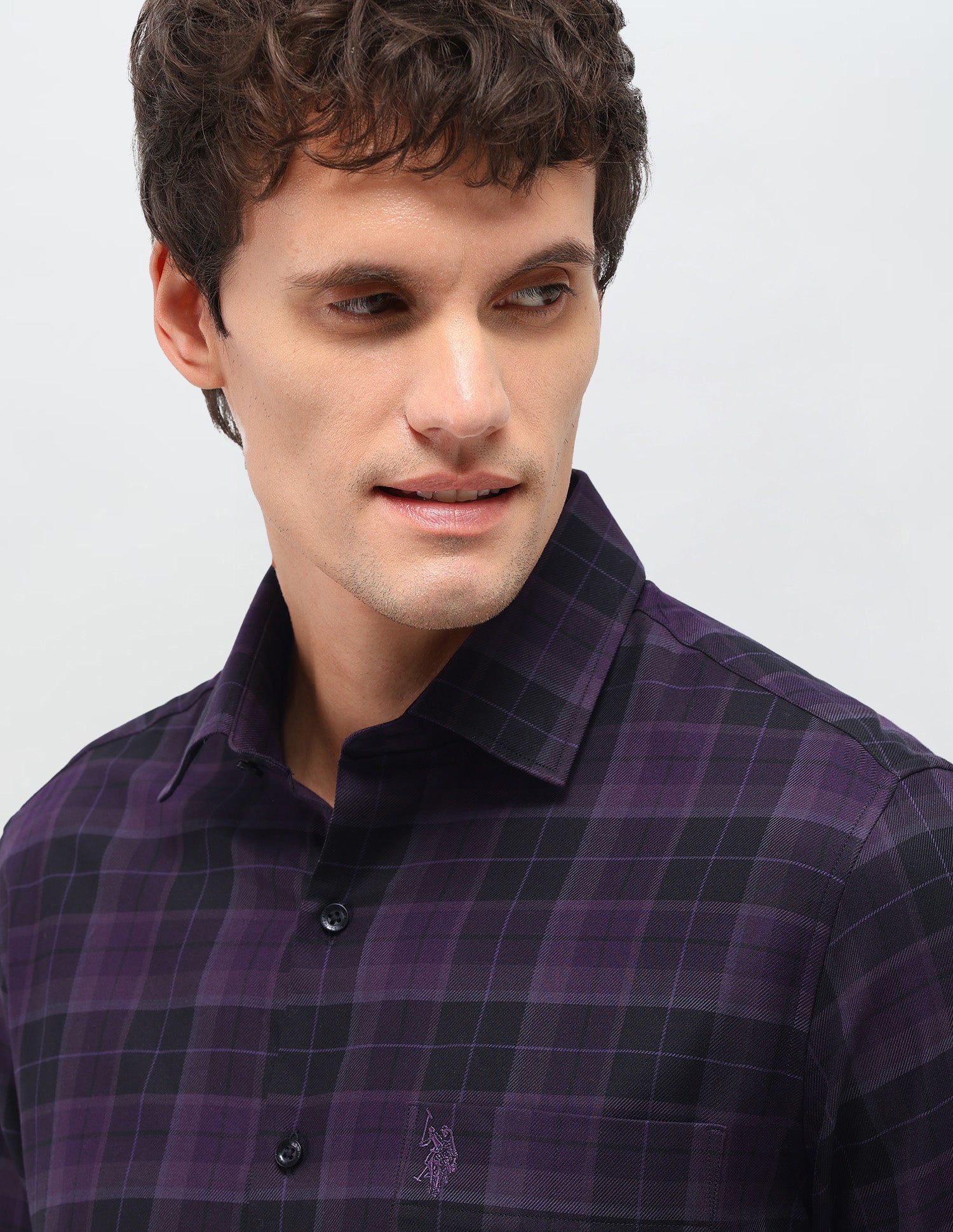 Tartan Checked Twill Shirt Dark Purple - U.S. Polo Assn. India | Large