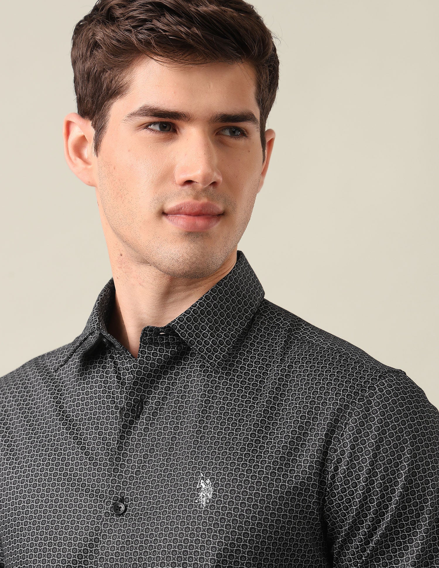 Geometric Printed Satin Shirt Black - U.S. Polo Assn. India | Large