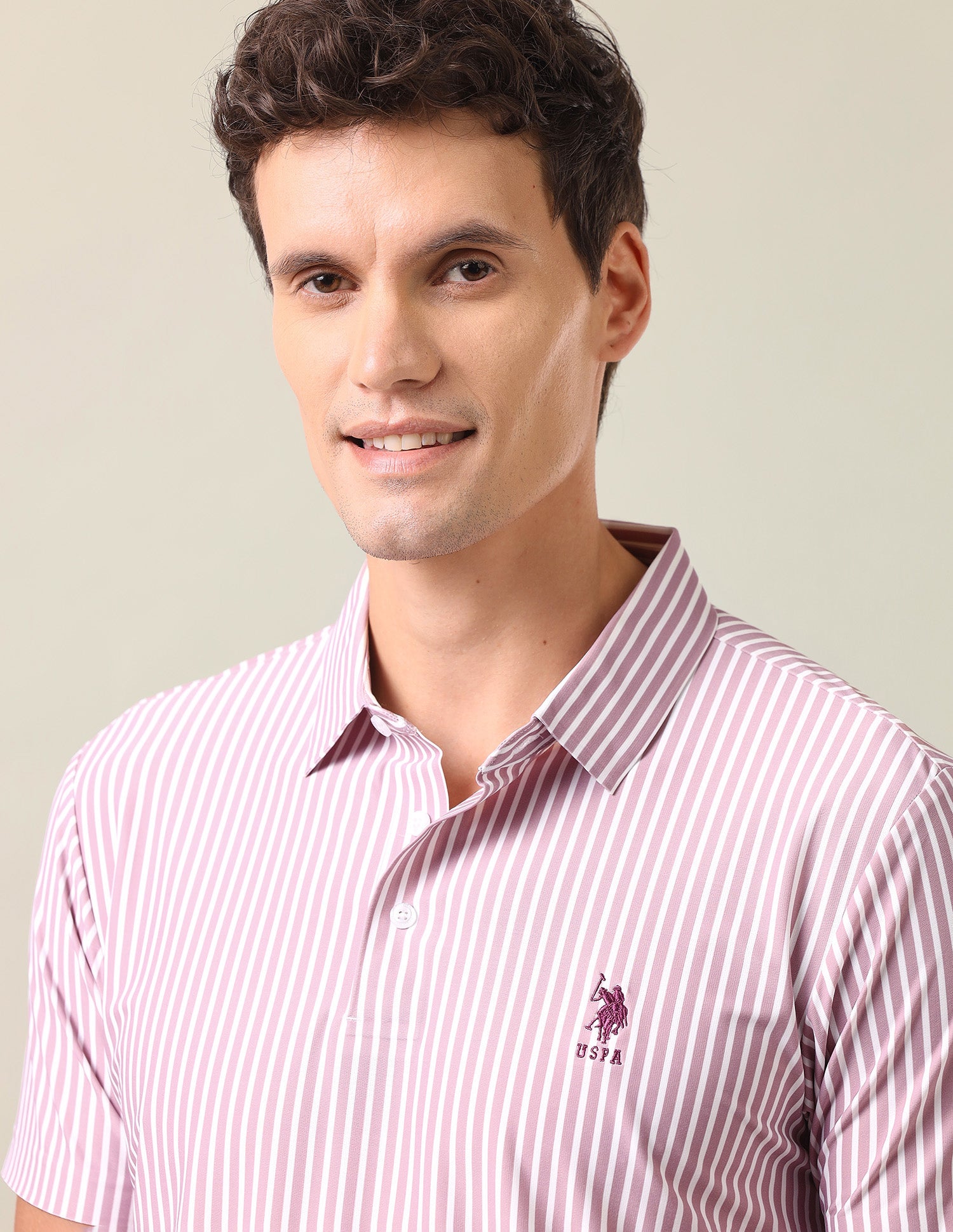 Vertical Striped Slim Fit Polo Shirt Pink - U.S. Polo Assn. India | Large