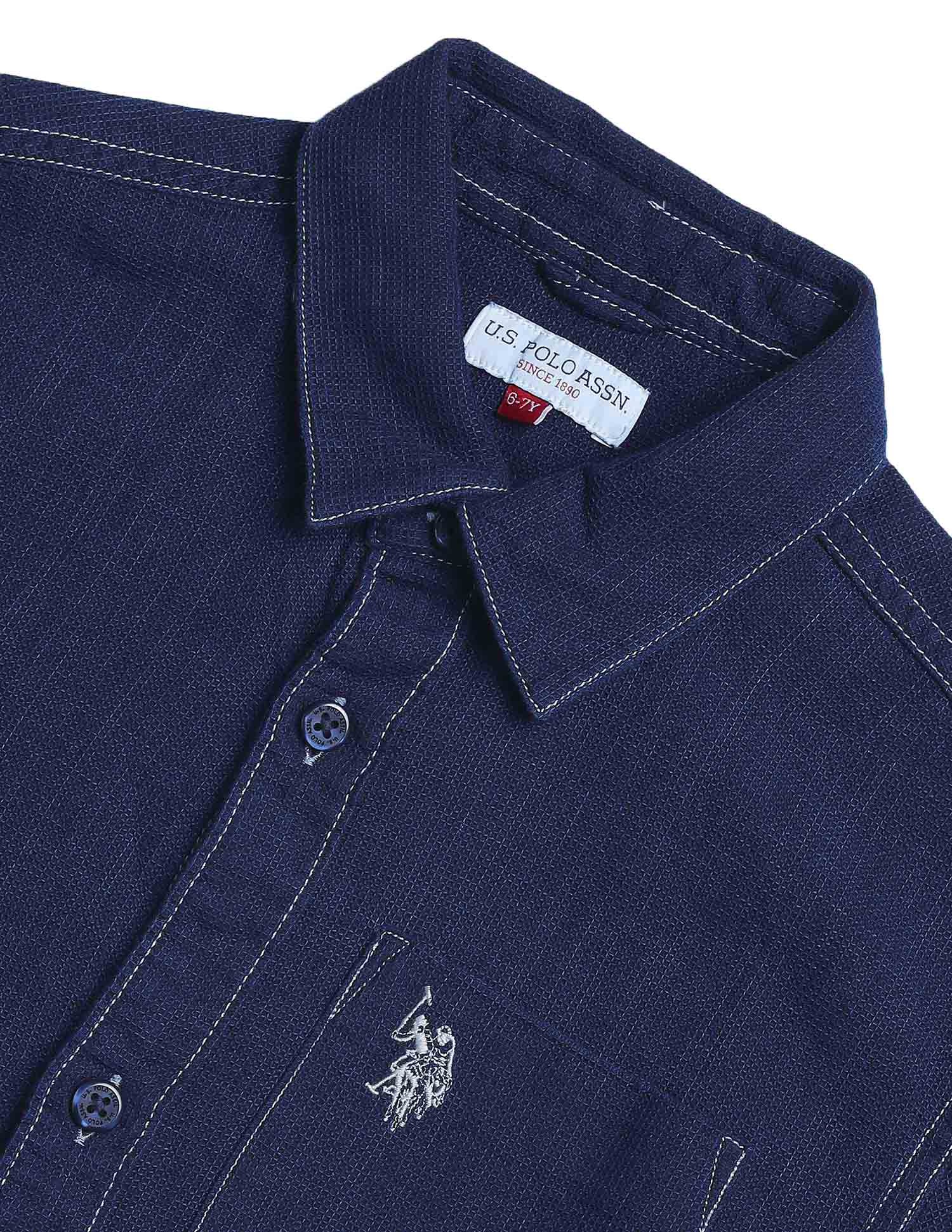 Boys Boxy Fit Solid Shirt Indigo - U.S. POLO ASSN. | Large