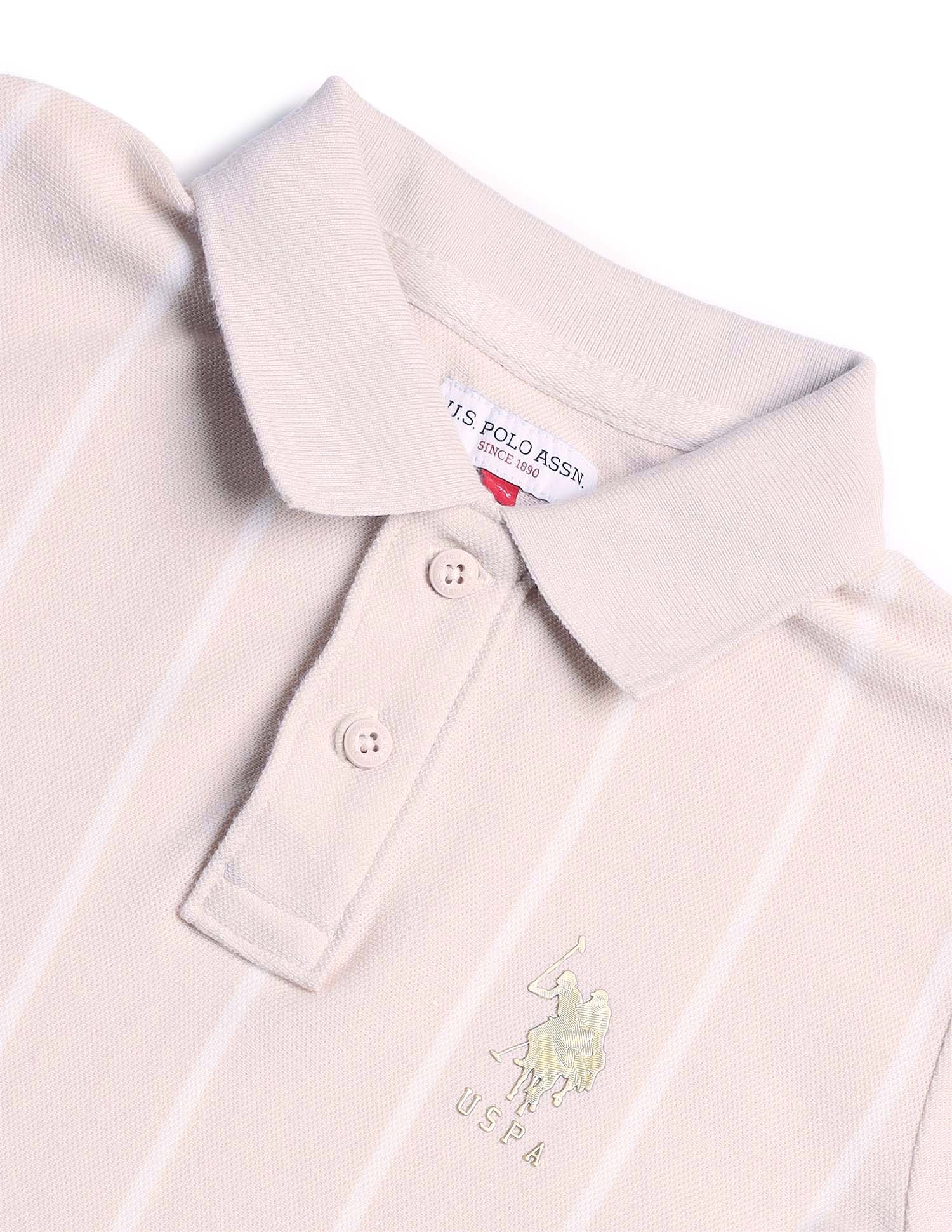 Boys Vertical Striped Regular Fit Polo Shirt Off White - U.S. POLO ASSN. | Large