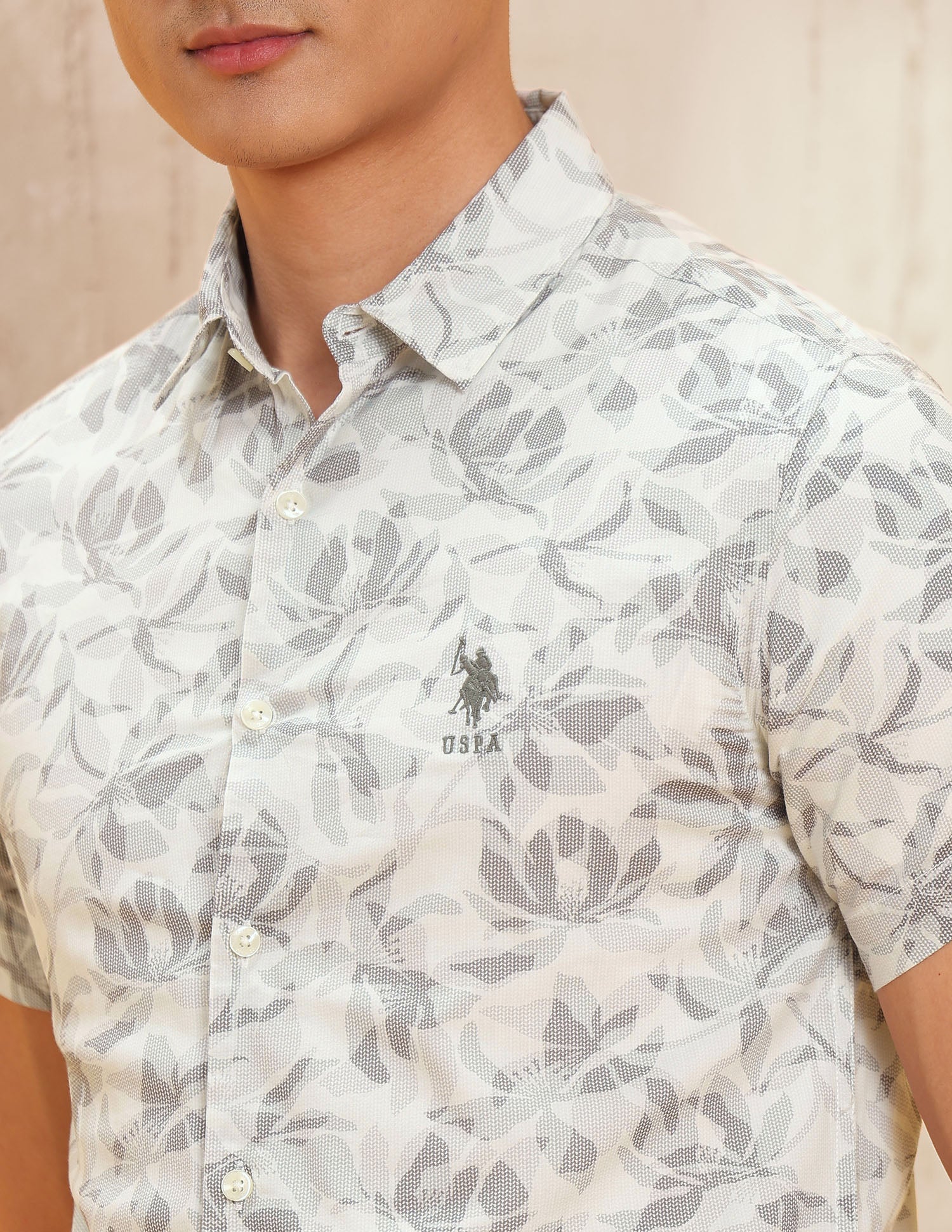 Floral Printed Slim Fit Shirt Light Grey - U.S. POLO ASSN. | Large