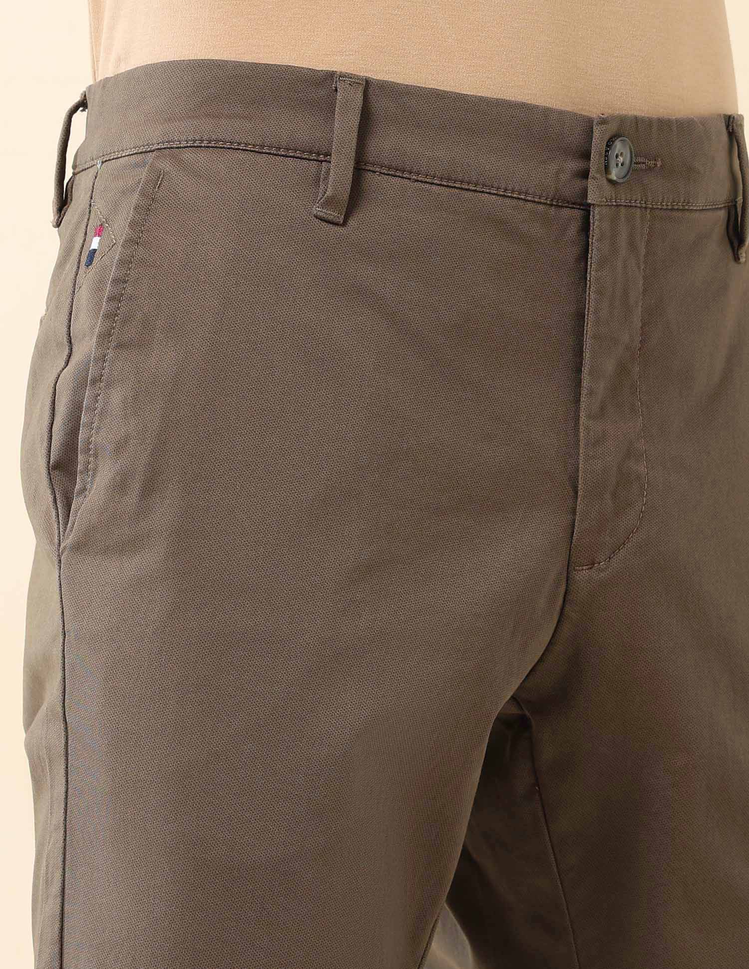 Textured Austin Slim Fit Trousers Brown - U.S. Polo Assn. India | Large