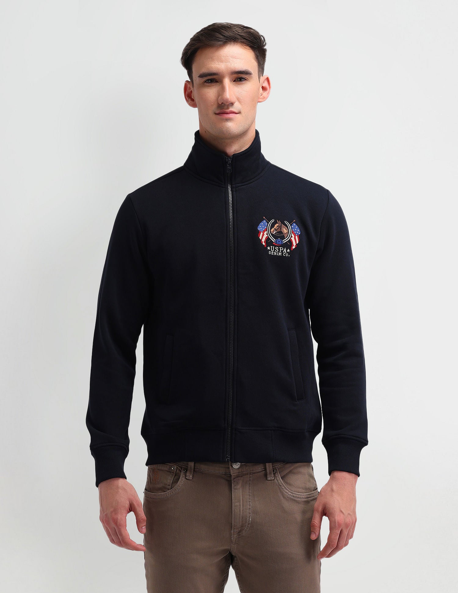 High Neck Zip Up Sweatshirt Navy - U.S. Polo Assn. India | Large