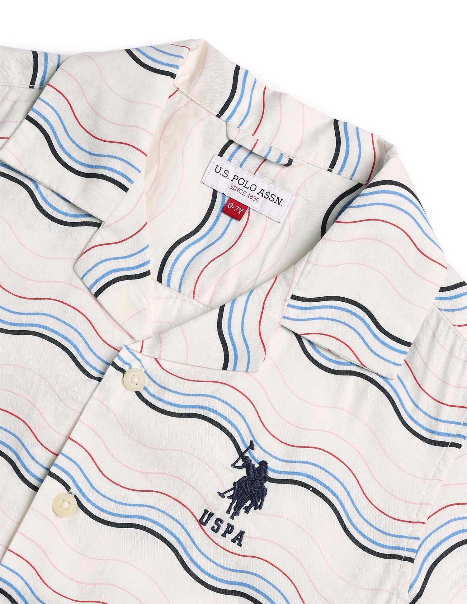 Boys All Over Printed Relaxed Fit Shirt Beige - U.S. POLO ASSN. | Large