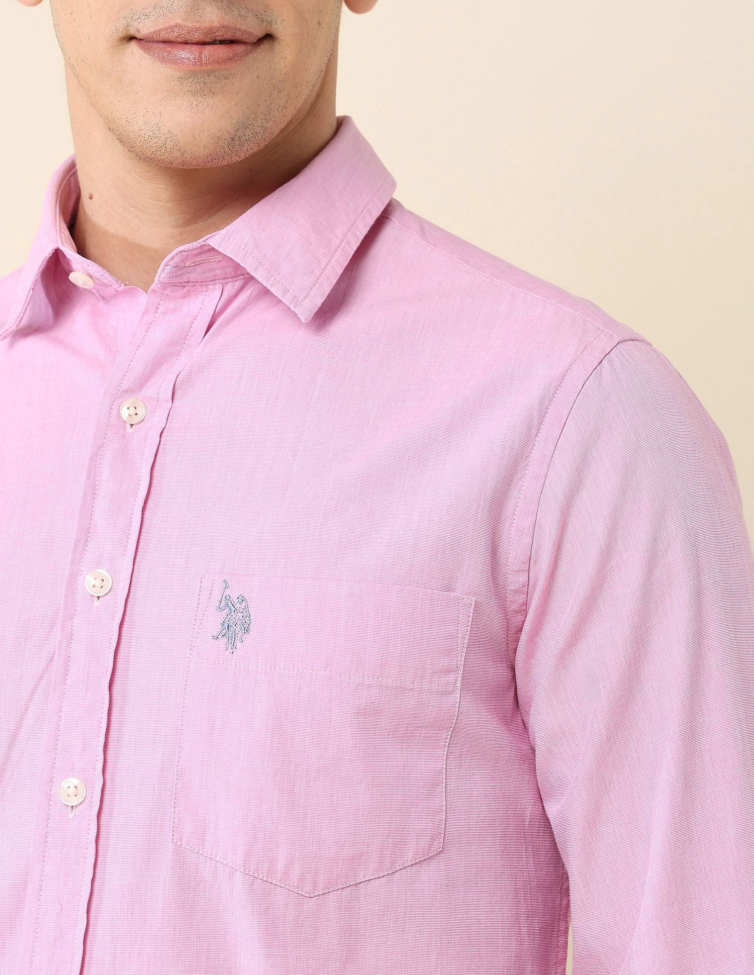 Tailored Fit Fil-à-Fil Shirt Pink - U.S. Polo Assn. India | Large