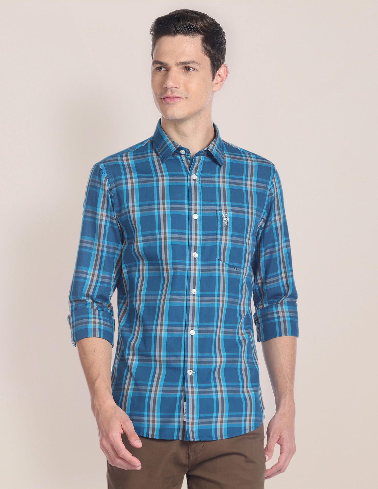 Tartan Check Twill Shirt Blue - U.S. Polo Assn. India | Large