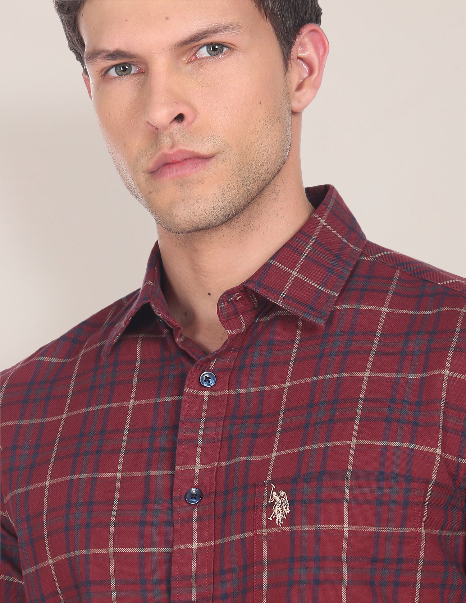Matt Check Dobby Casual Shirt Maroon - U.S. POLO ASSN. | Large