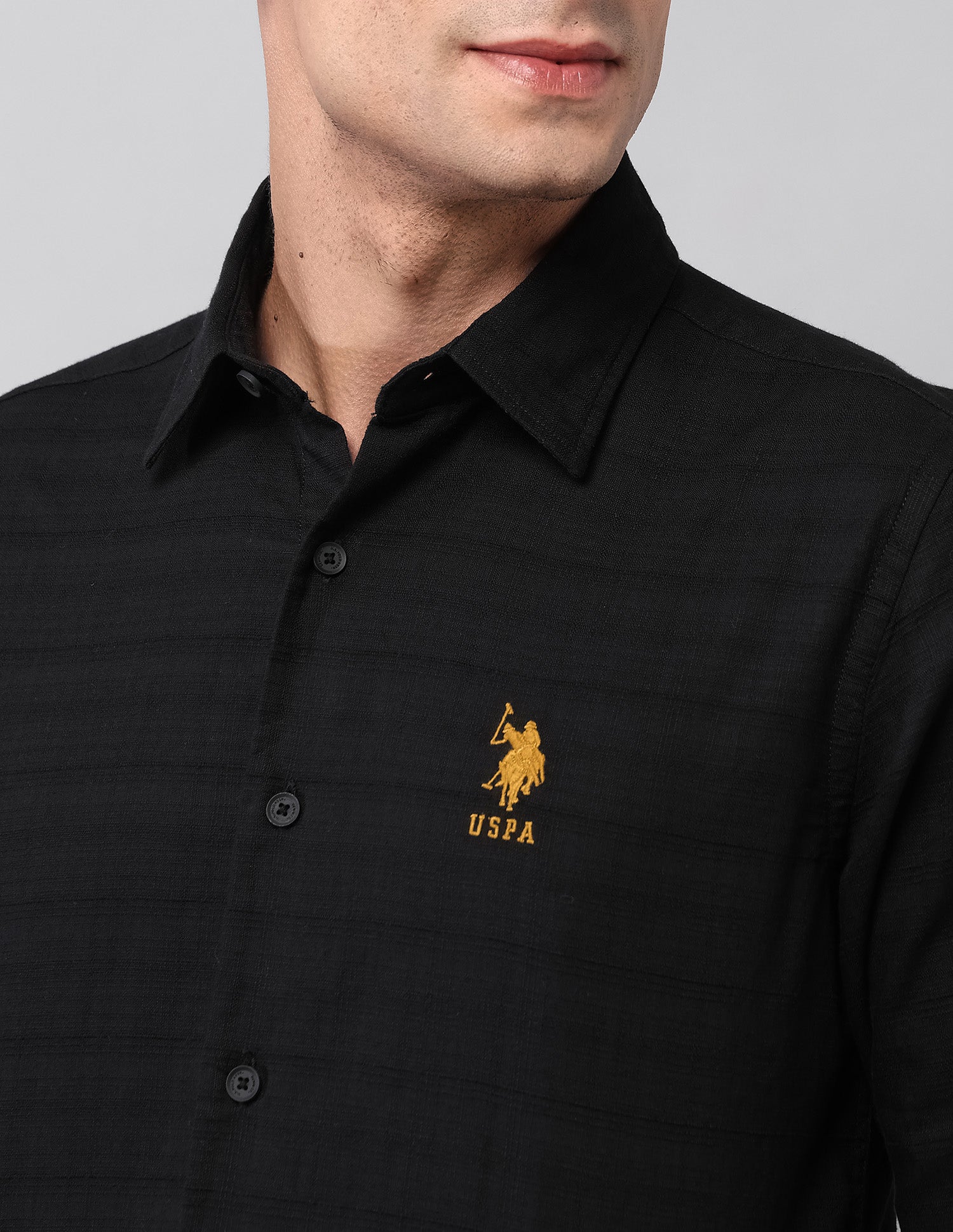 Textured Regular Fit Shirt Black - U.S. Polo Assn. India | Large