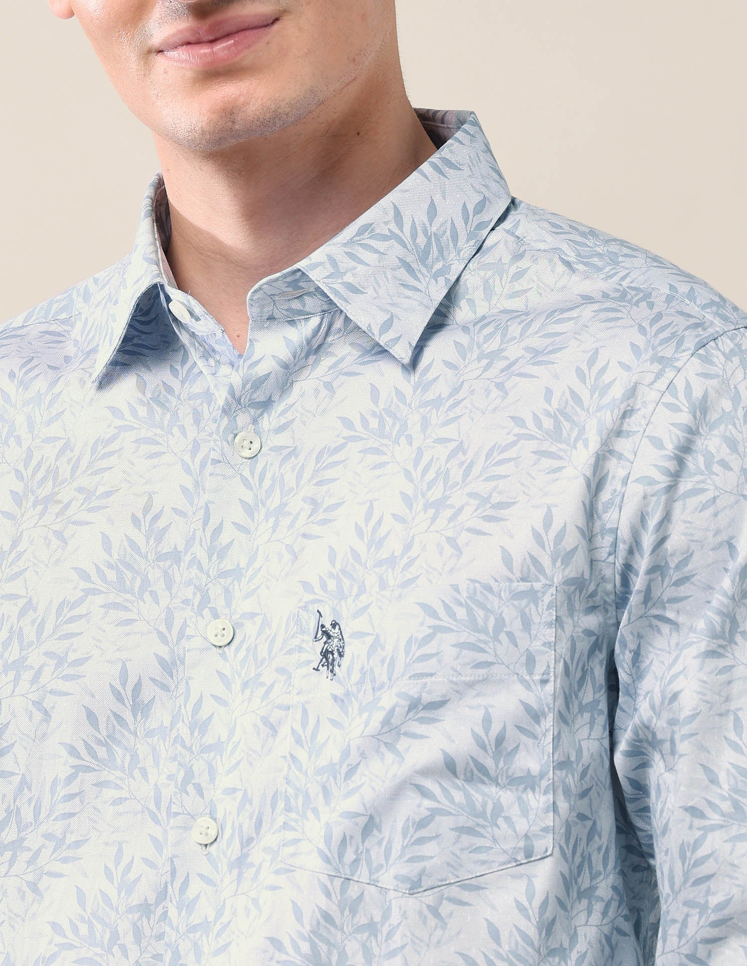 All-Over Printed Tailored Fit Shirt Light Blue - U.S. POLO ASSN. | Large