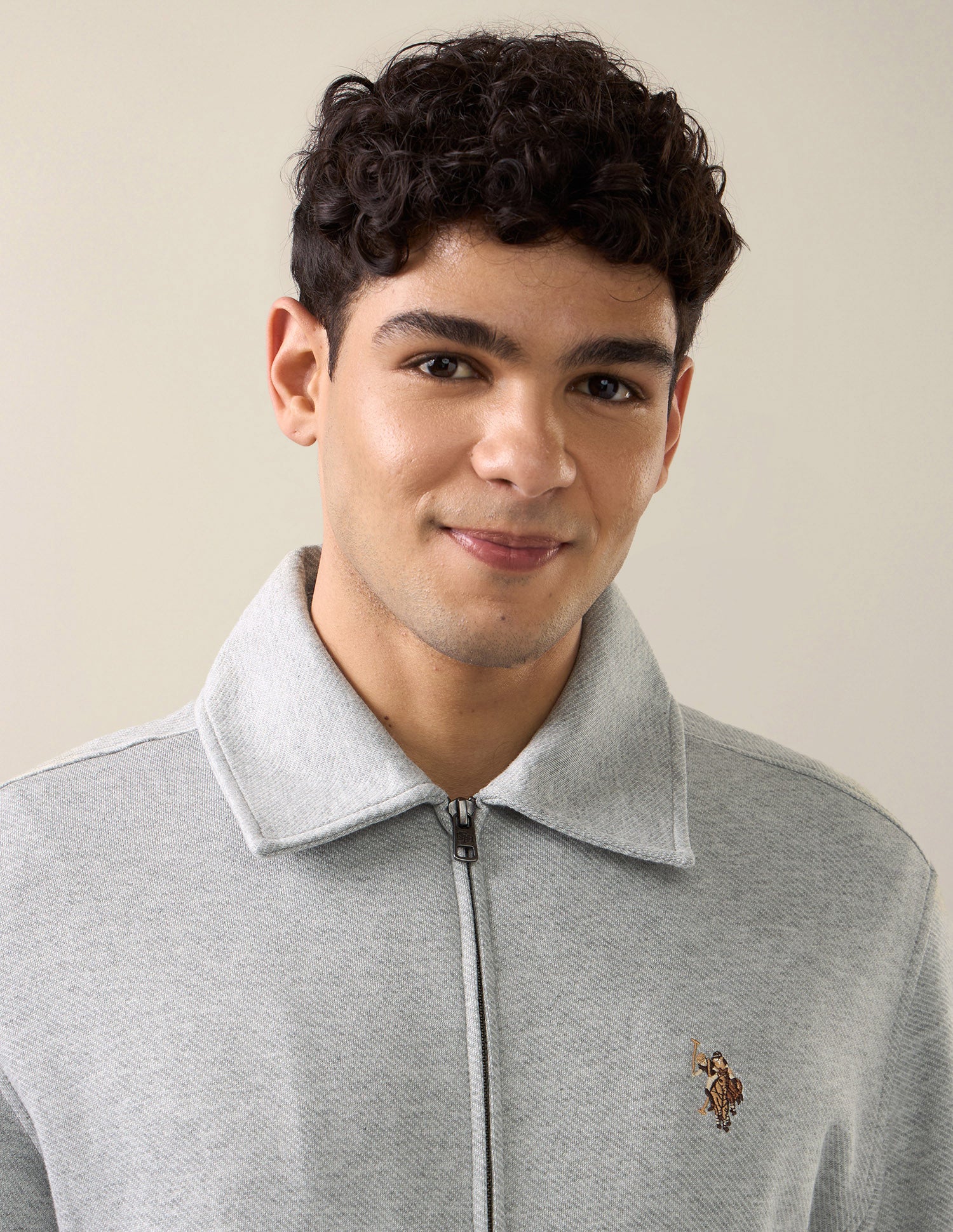 Heathered Regular Fit Zipper Sweatshirt Grey Melang - U.S. Polo Assn. India | Large