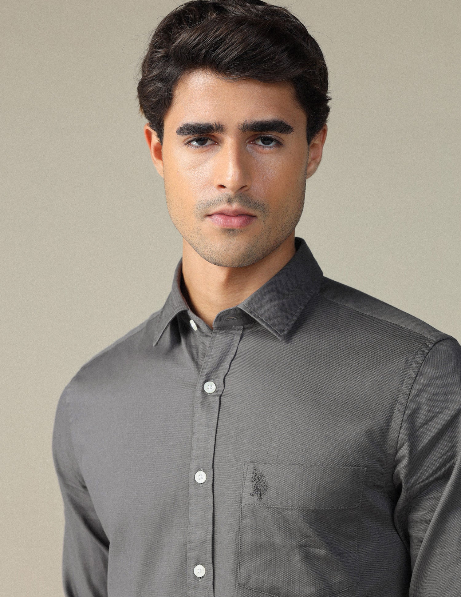 Pure Cotton Tailored Fit Shirt Charcoal - U.S. POLO ASSN. | Large
