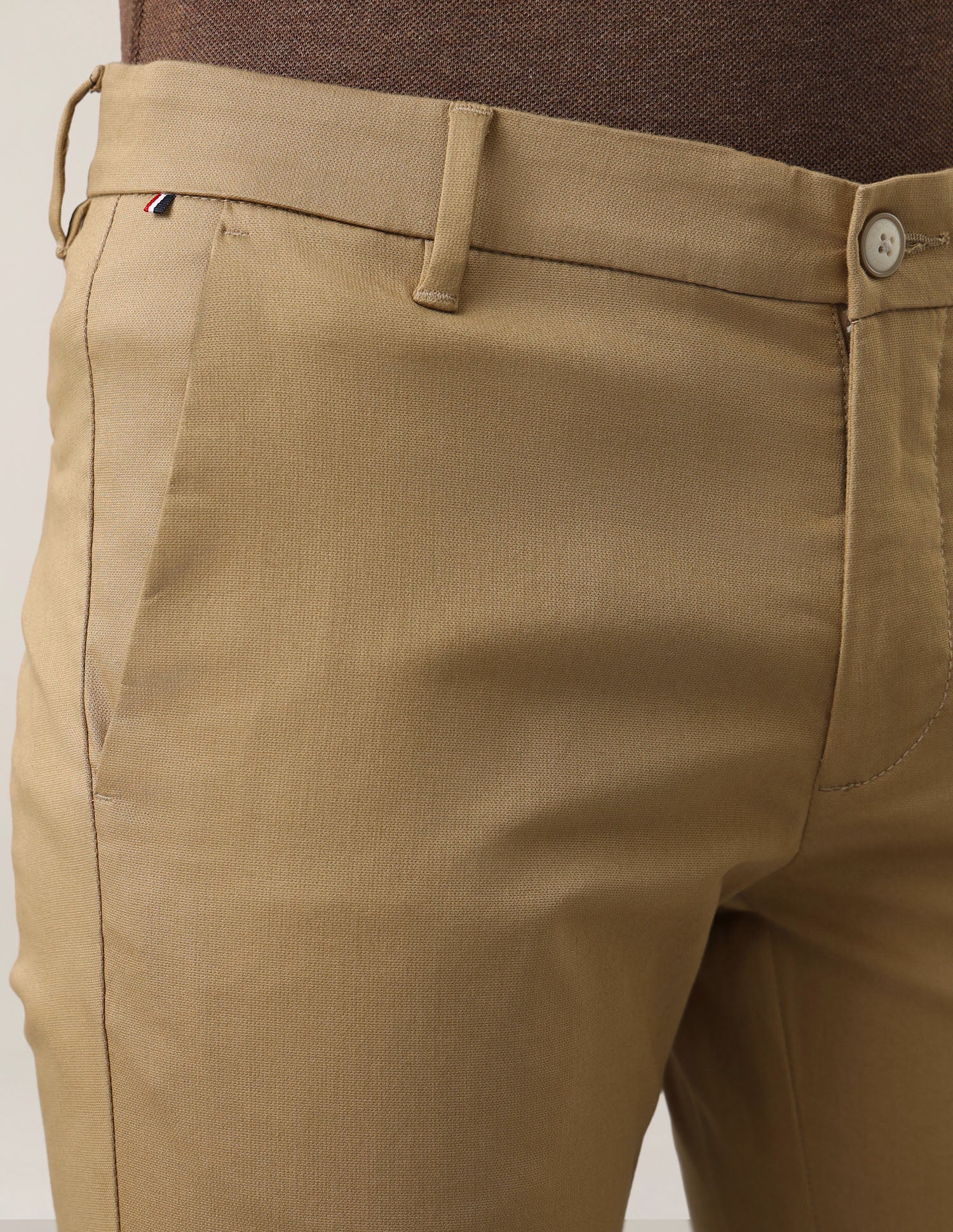 Denver Slim Fit Dobby Trousers Khaki - U.S. Polo Assn. India | Large