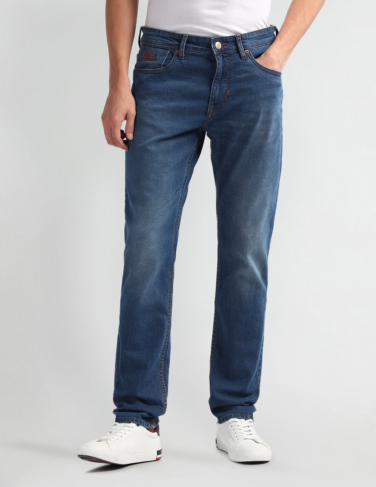 Brandon Slim Tapered Fit Mid Wash Jeans Blue - U.S. POLO ASSN. | Large