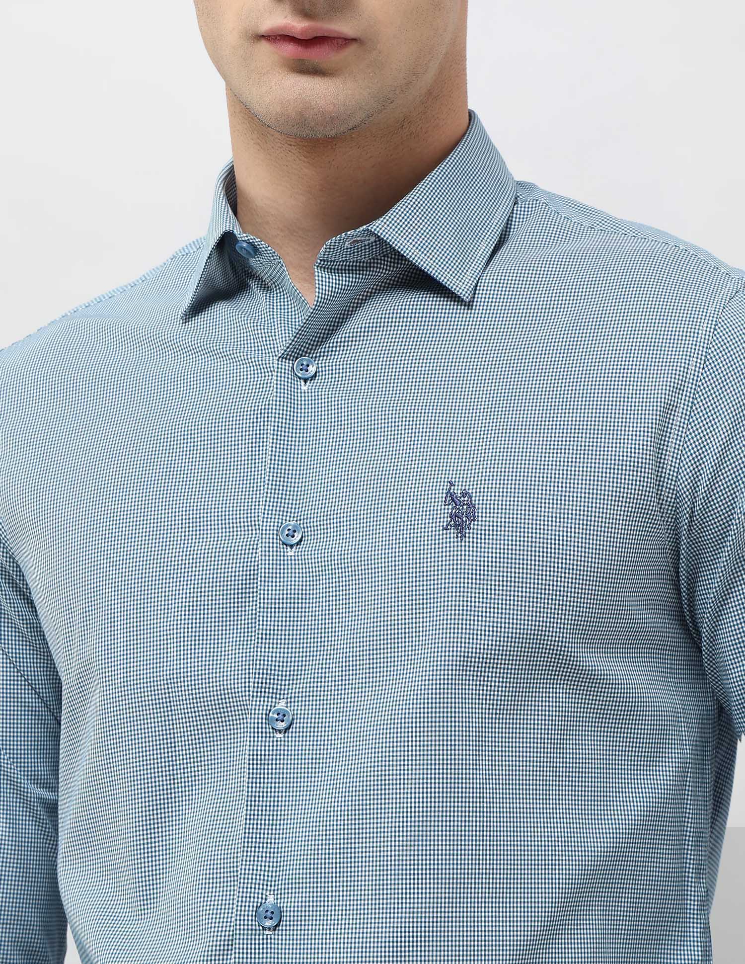Regular Fit Micro Checked Shirt Teal - U.S. POLO ASSN. | Large