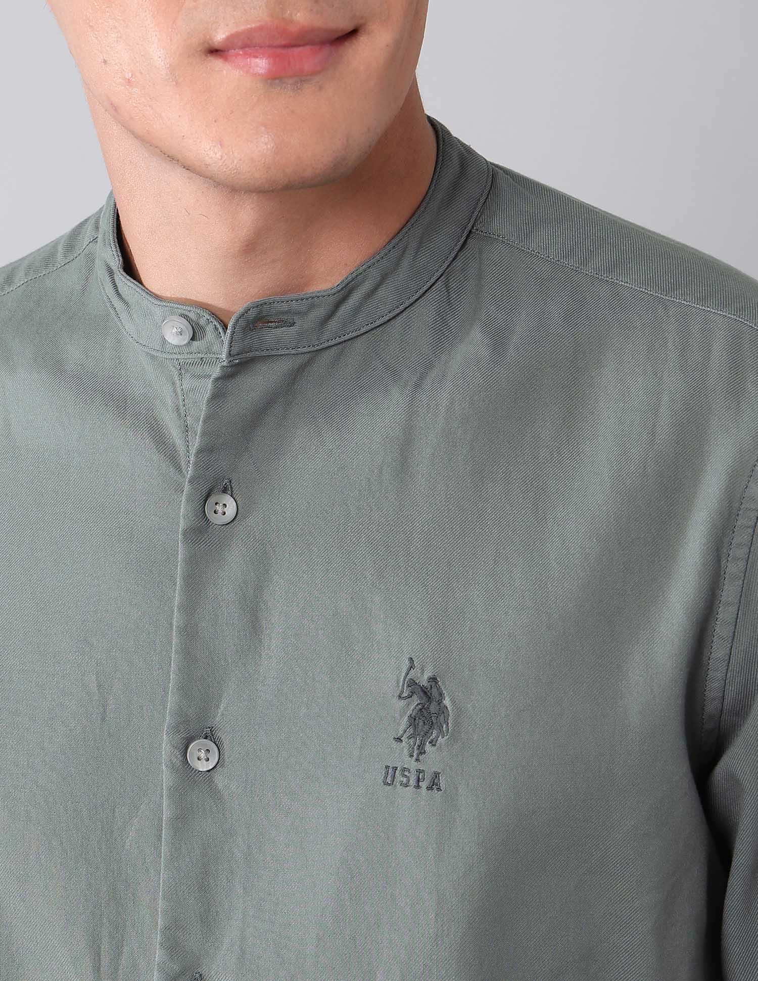 Pure Cotton Regular Fit Twill Shirt Dark Green - U.S. Polo Assn. India | Large