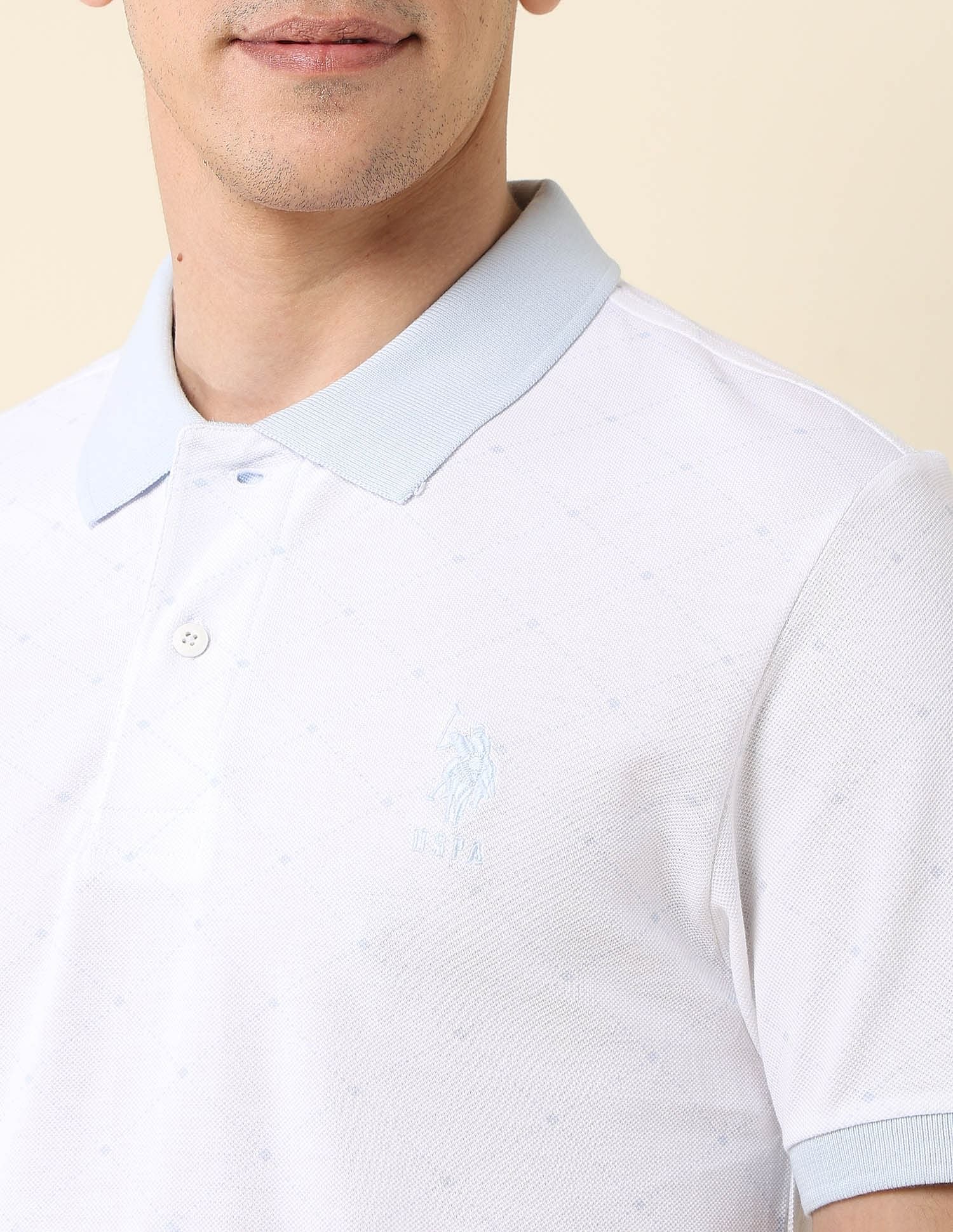 Slim Fit Contrast Collar Polo Shirt White - U.S. Polo Assn. India | Large