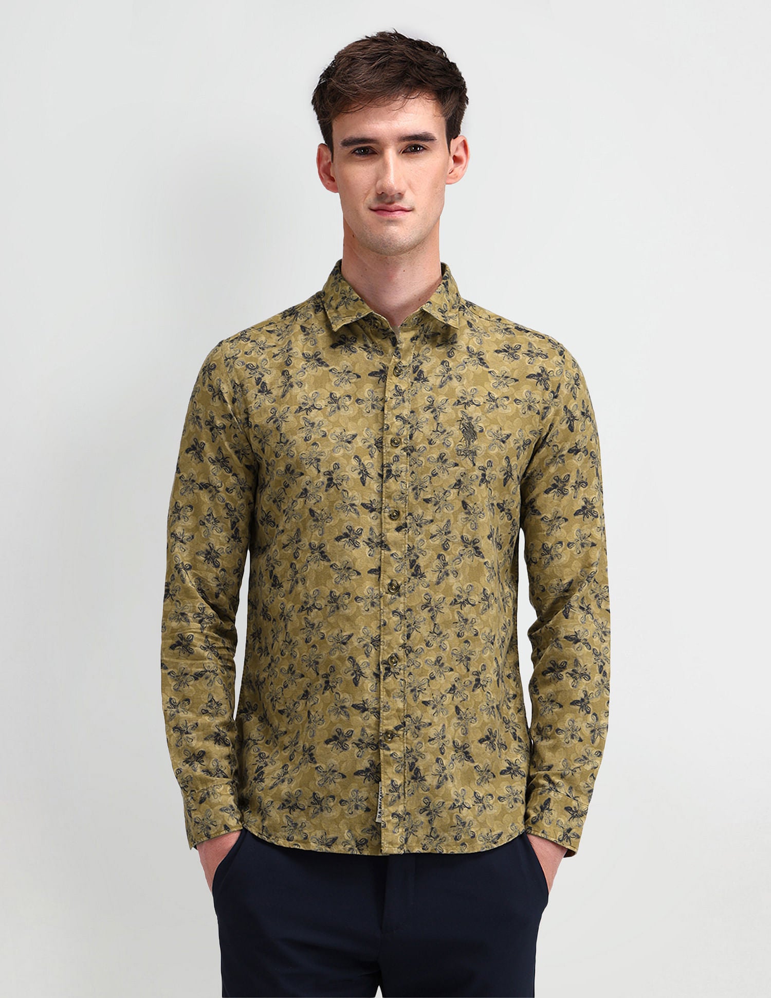 Slim Fit Floral Shirt Olive - U.S. Polo Assn. India | Large