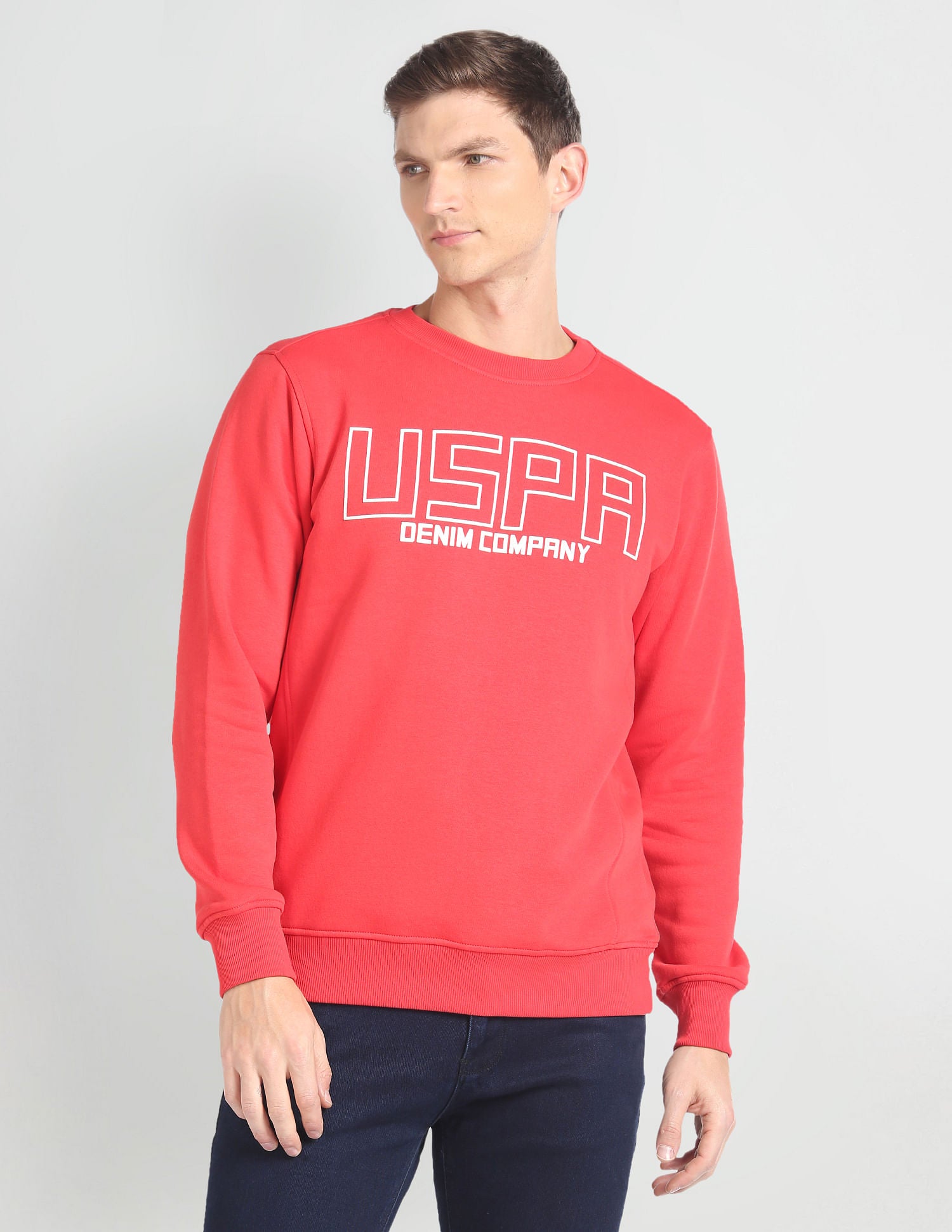 Crew Neck Brand Print Sweatshirt Red - U.S. POLO ASSN. | Large