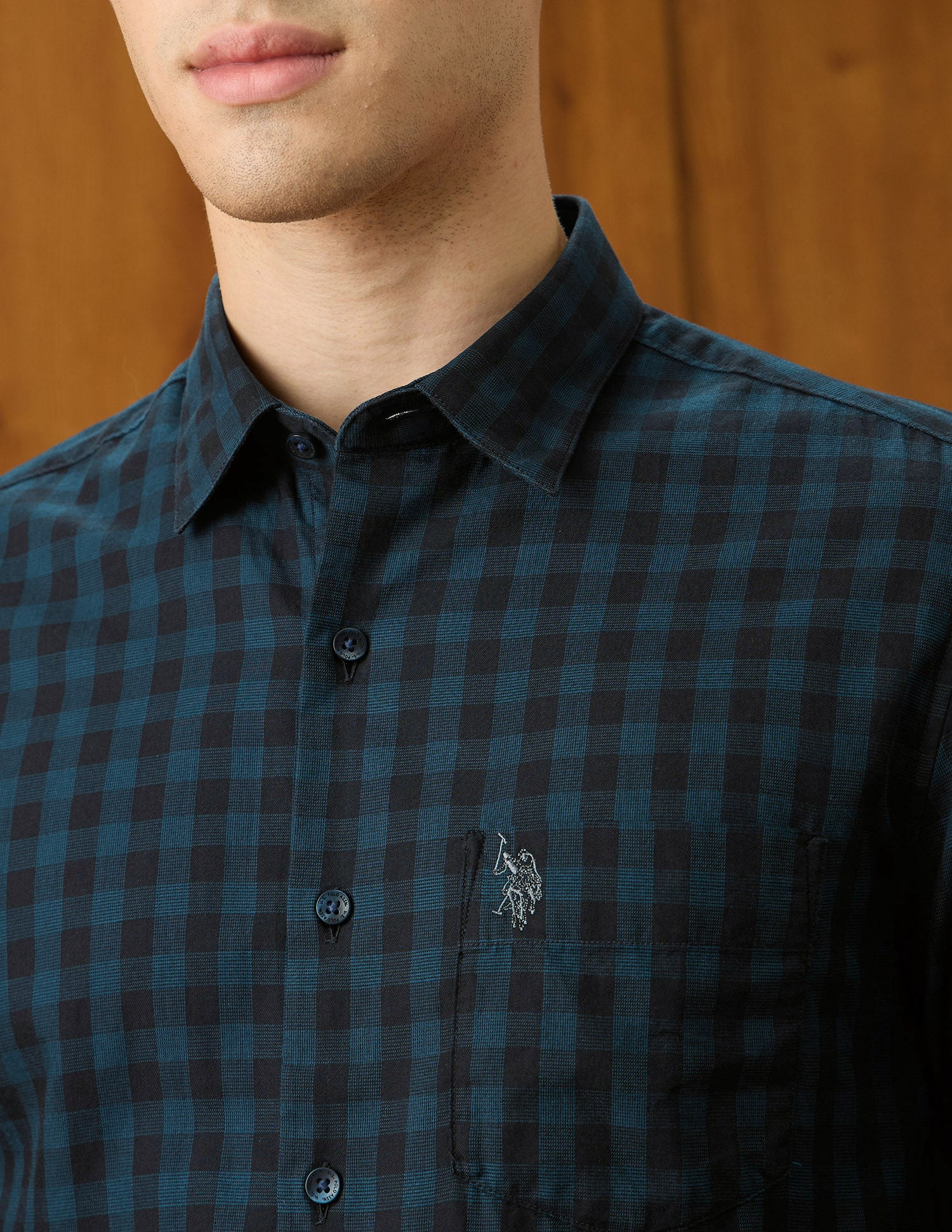 Twill Gingham Checked Shirt Teal - U.S. Polo Assn. India | Large