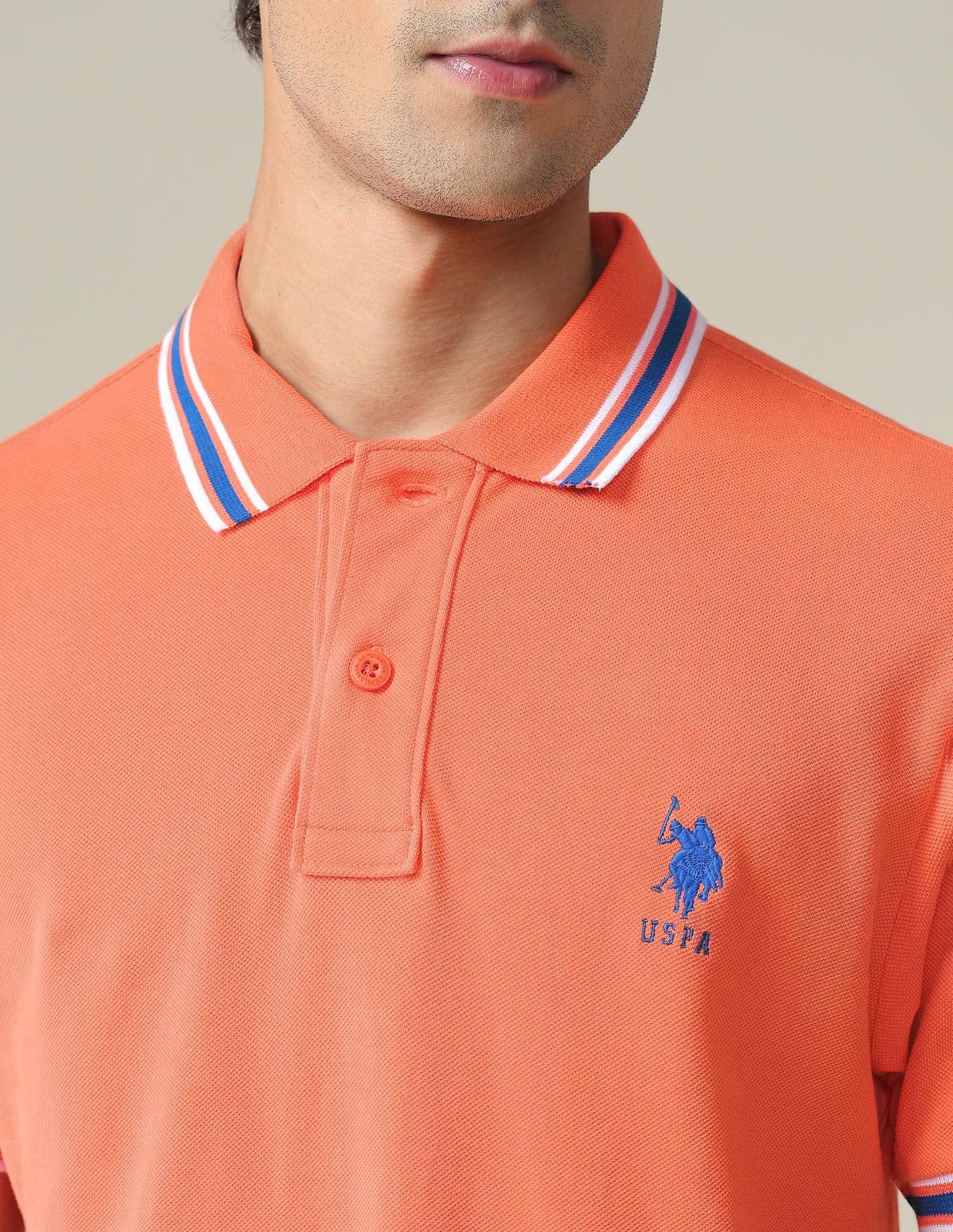Tipped Collar Slim Fit Polo Shirt Orange - U.S. POLO ASSN. | Large