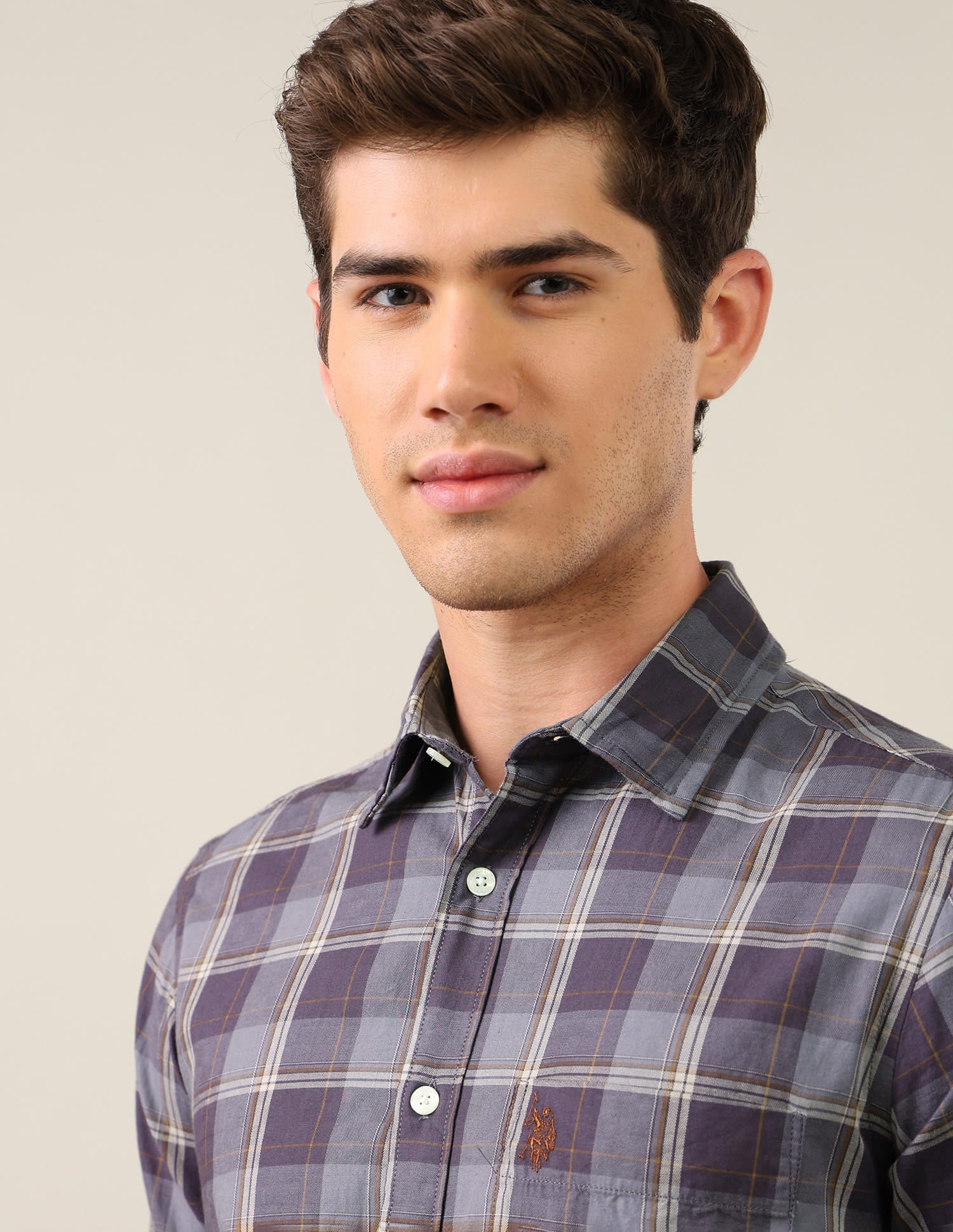 Twill Plaid Checked Shirt Purple - U.S. Polo Assn. India | Large