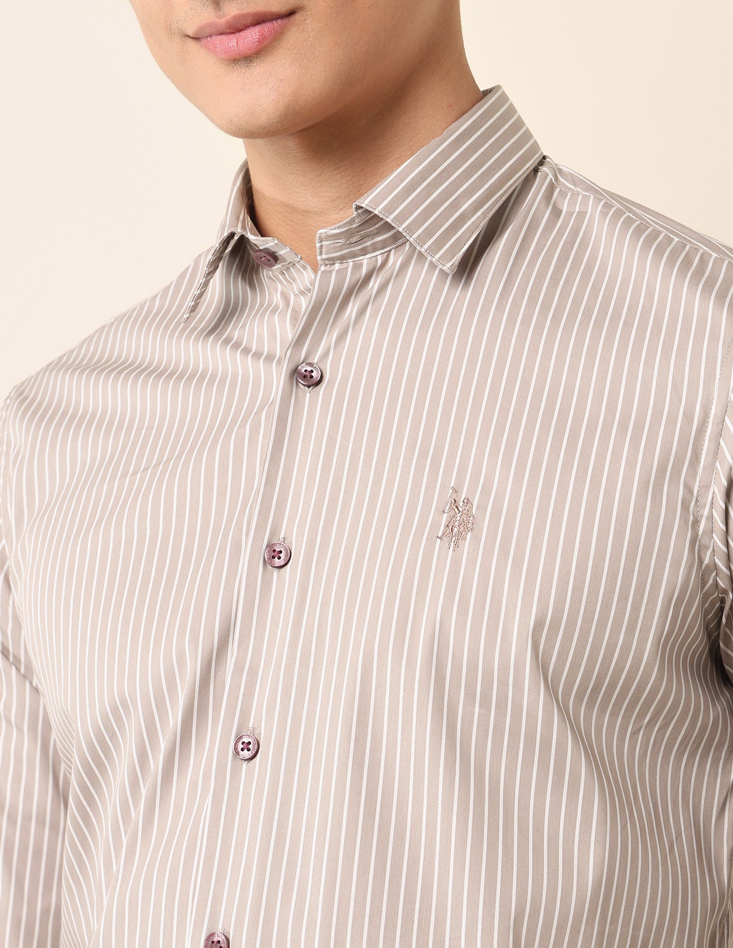 Tailored Fit Vertical Striped Shirt Khaki - U.S. Polo Assn. India | Large