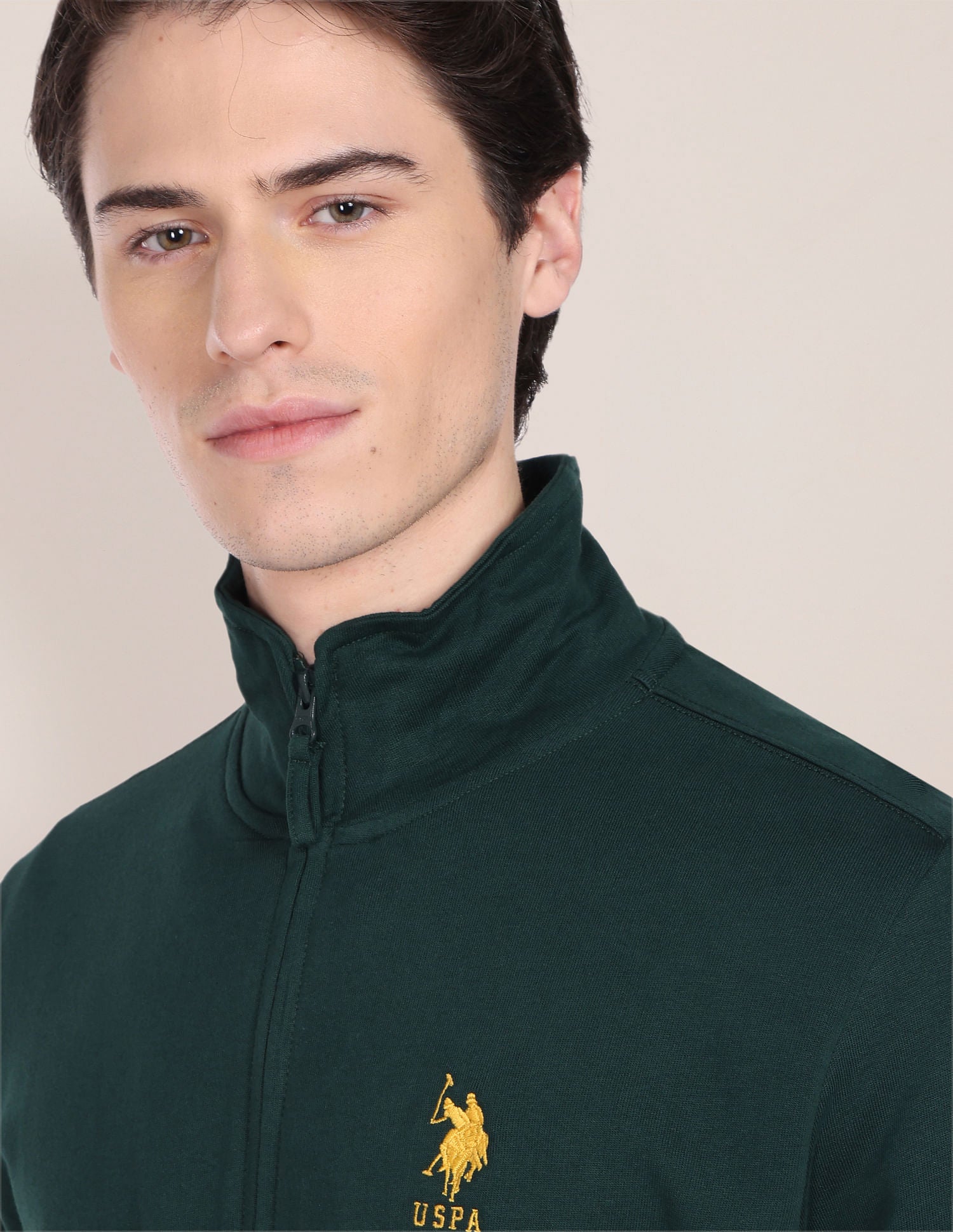 High Neck Zip Up Sweatshirt Dark Green - U.S. POLO ASSN. | Large