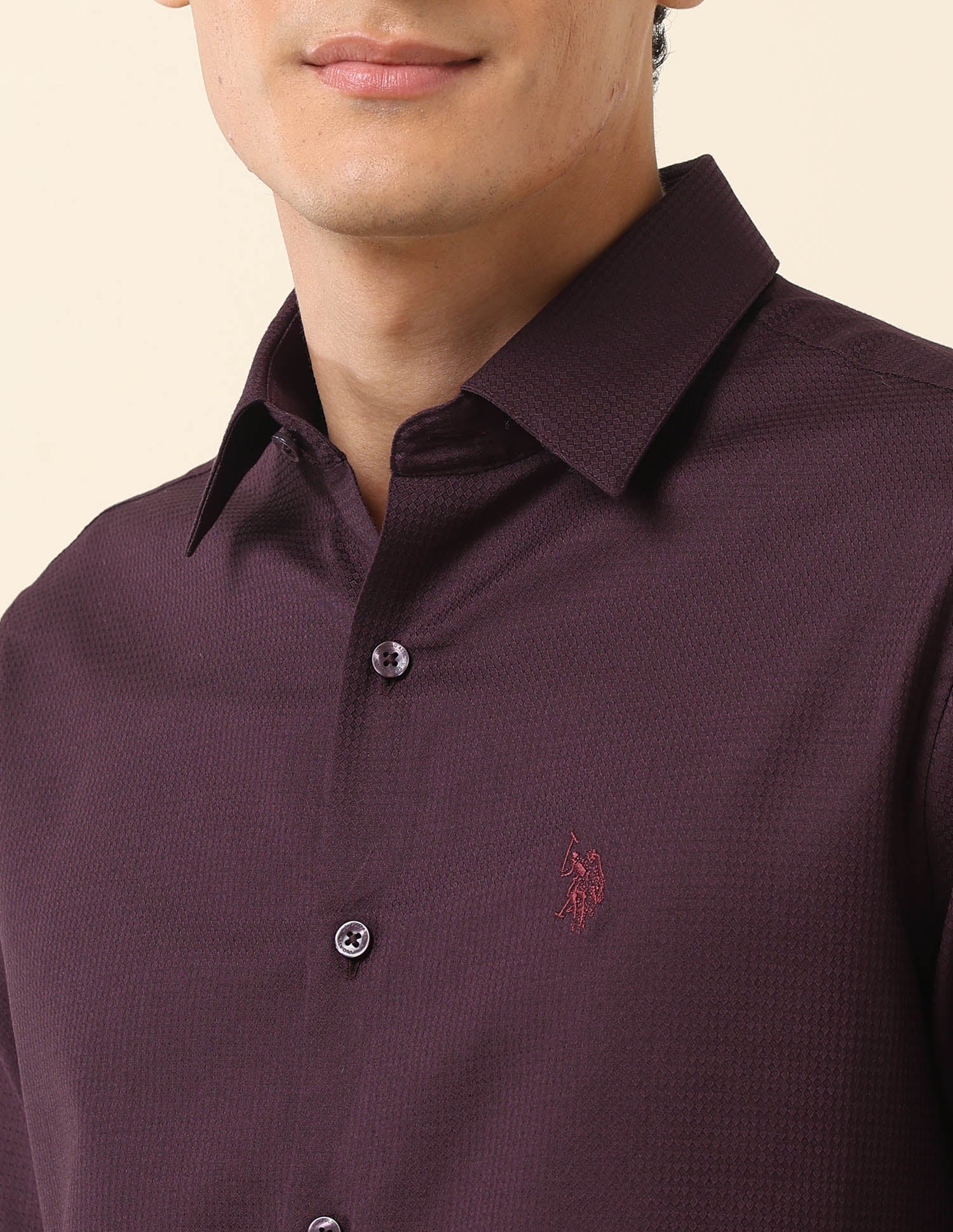 Tailored Fit Solid Pure Cotton Shirt Wine - U.S. Polo Assn. India | Large