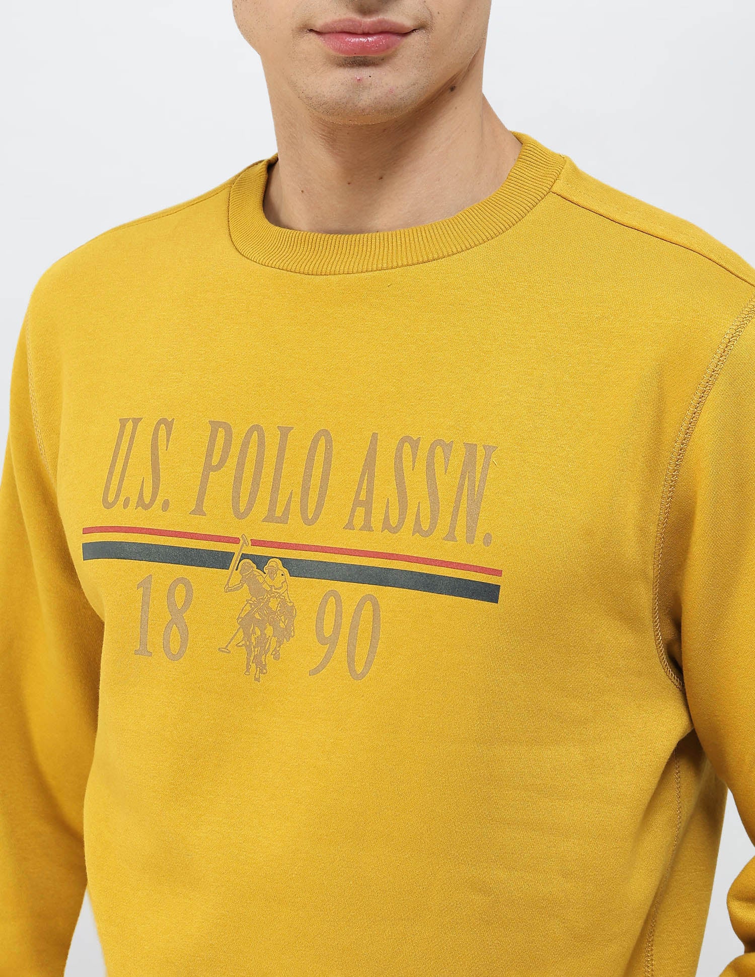 Brand Printed Regular Fit Sweatshirt Mustard - U.S. POLO ASSN. | Large