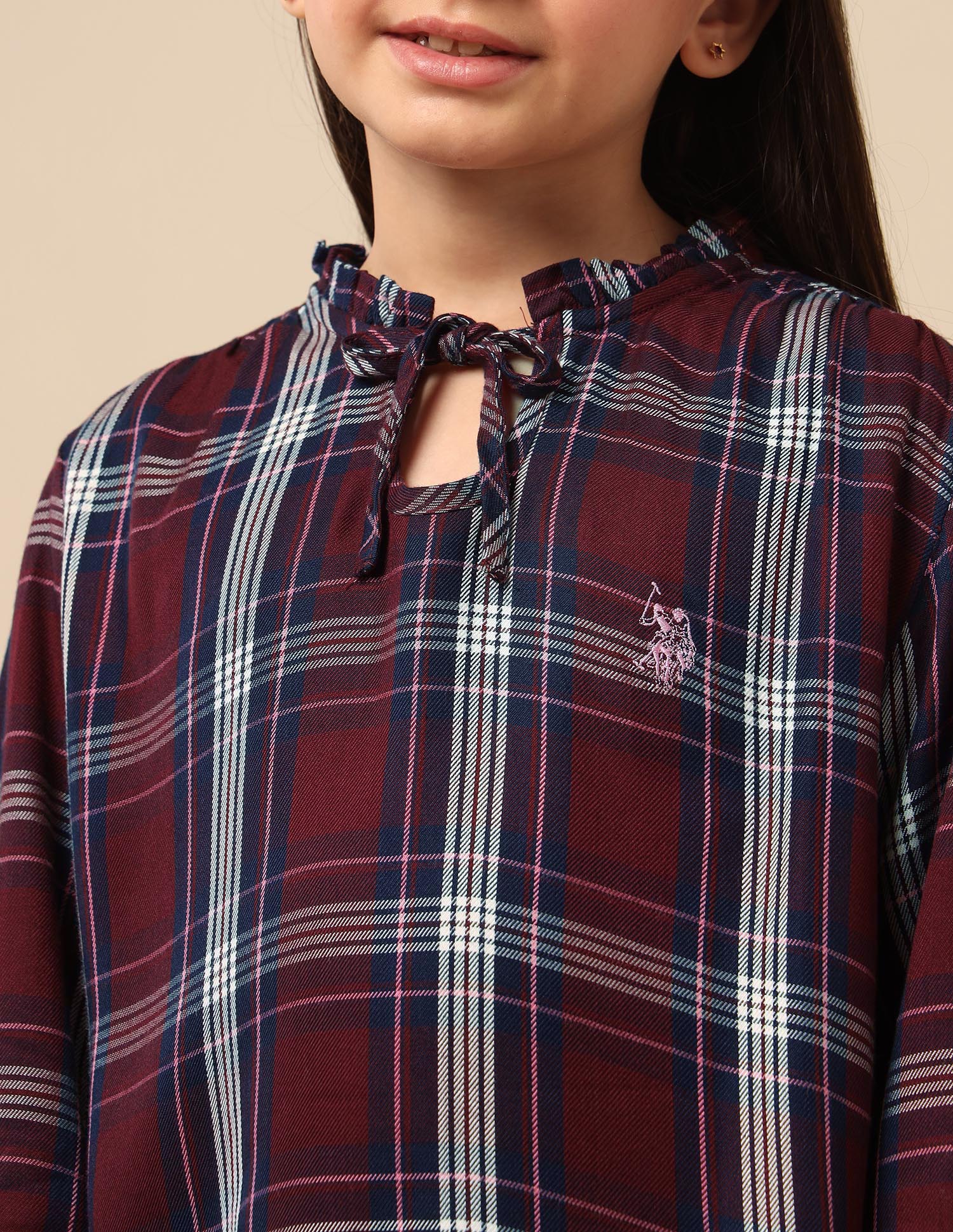 Girls Checked Tie Up Top Burgundy - U.S. POLO ASSN. | Large